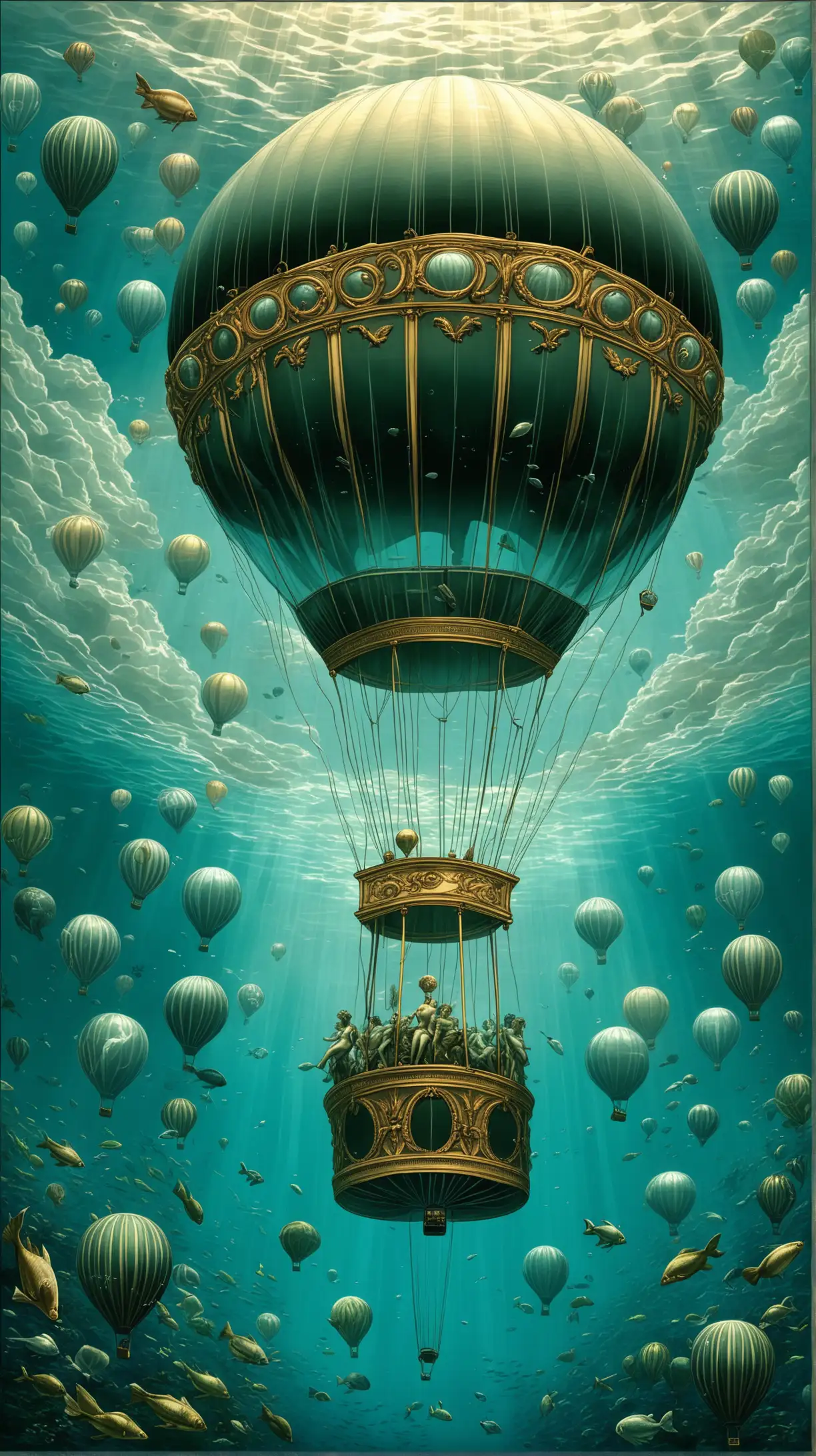 Underwater hot air balloon, neoclassicism 