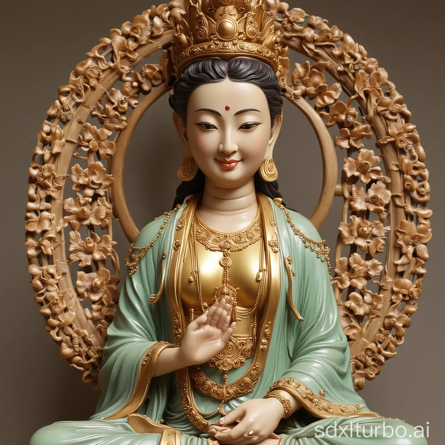 Tranquil Guanyin Bodhisattva with Serene Smile and Compassionate 