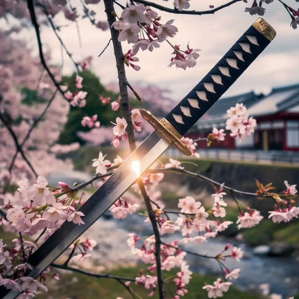 Samurai-Sword-Stuck-in-Blossoming-Cherry-Tree