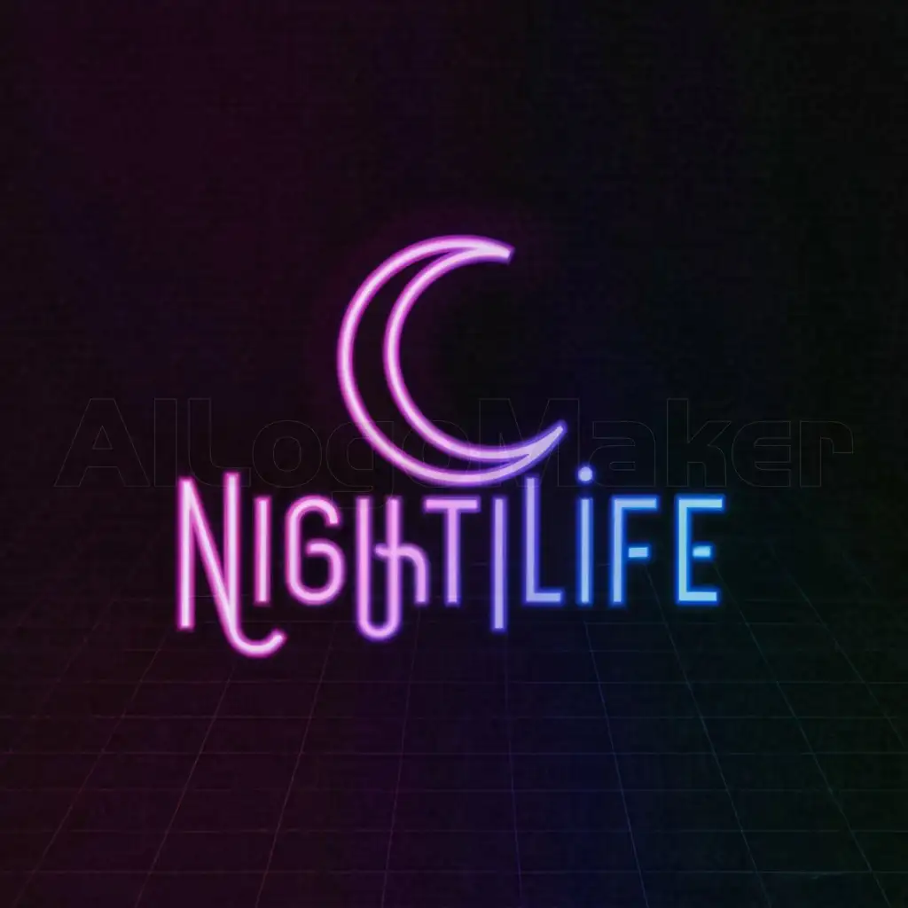 a logo design,with the text "NightLife", main symbol:The NightLife logo is a visual representation of the energy and vibrant vibe of nightlife. At the center of the design is the name "NightLife," written in bold, modern typeface that captures attention. The lyrics are stylized with light or neon effects to evoke the atmosphere of a nightclub.

Above the name, there is an iconic symbol that symbolizes nightlife, such as a stylized crescent moon or a disco ball. At the edges of the design, subtle details are added that suggest movement and dynamism, such as curved lines or flashes of light. These elements help create a sense of energy and activity, capturing the very essence of the nightclub experience.

In terms of colors, bold and vibrant hues, such as electric blues, deep purples, or hot pinks, are used to reflect the festive and energetic atmosphere of the nightlife.,Moderate,be used in Others industry,clear background