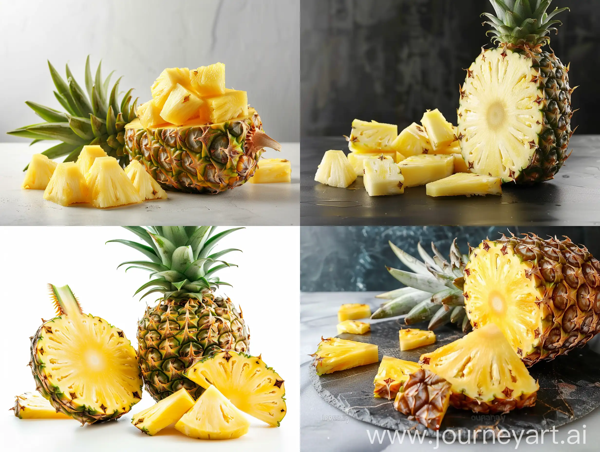 Real promotional photo of pineapple and pieces of pineapple