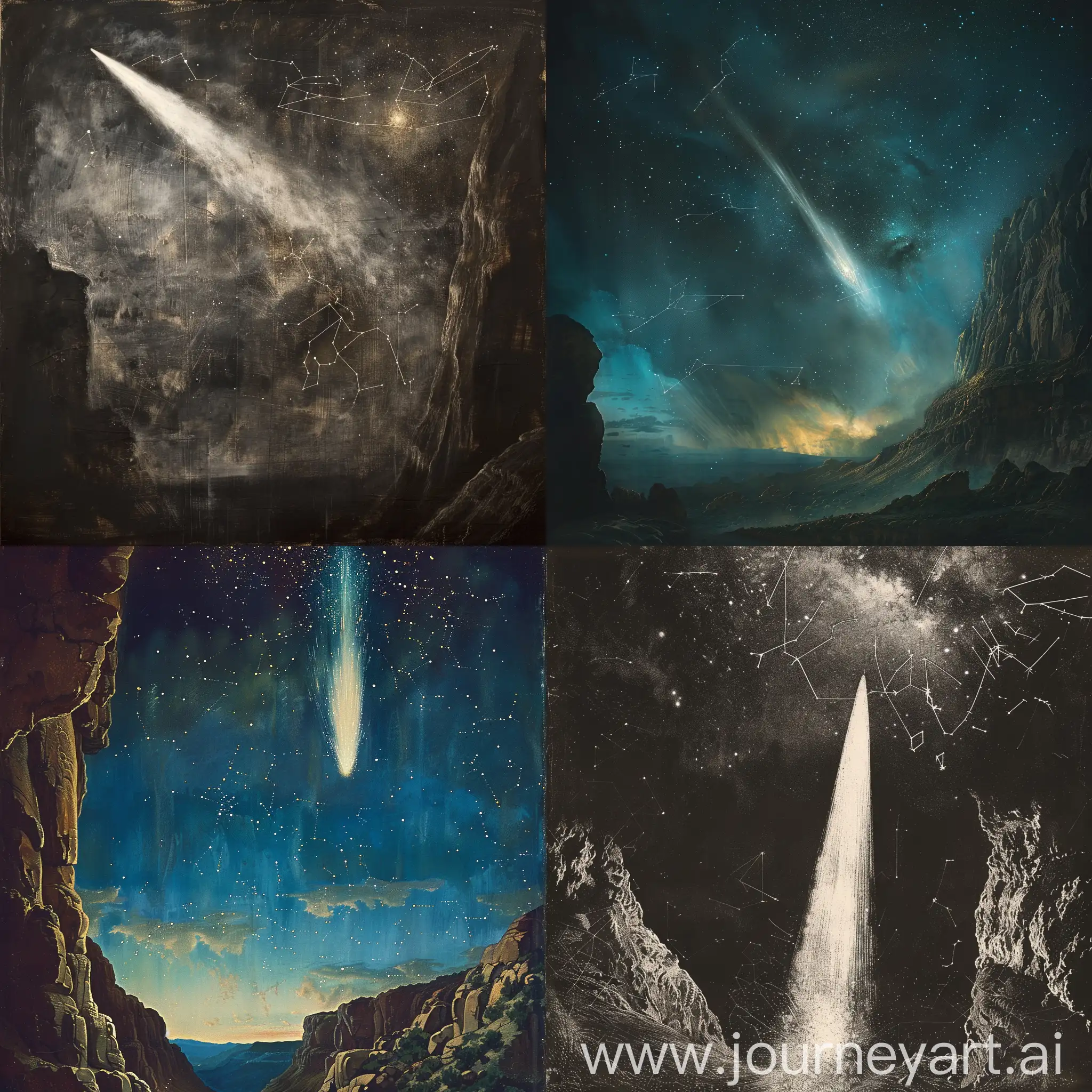 Enigmatic-Night-Sky-with-Comet-Trail-and-Ancient-Cave-Maps