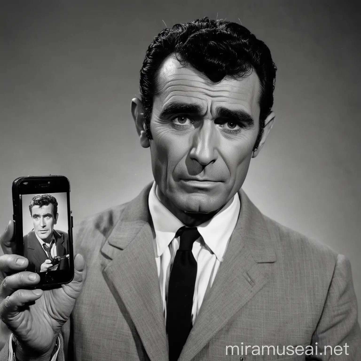 Rod Serling Rushes Out with Smartphone at Dawn