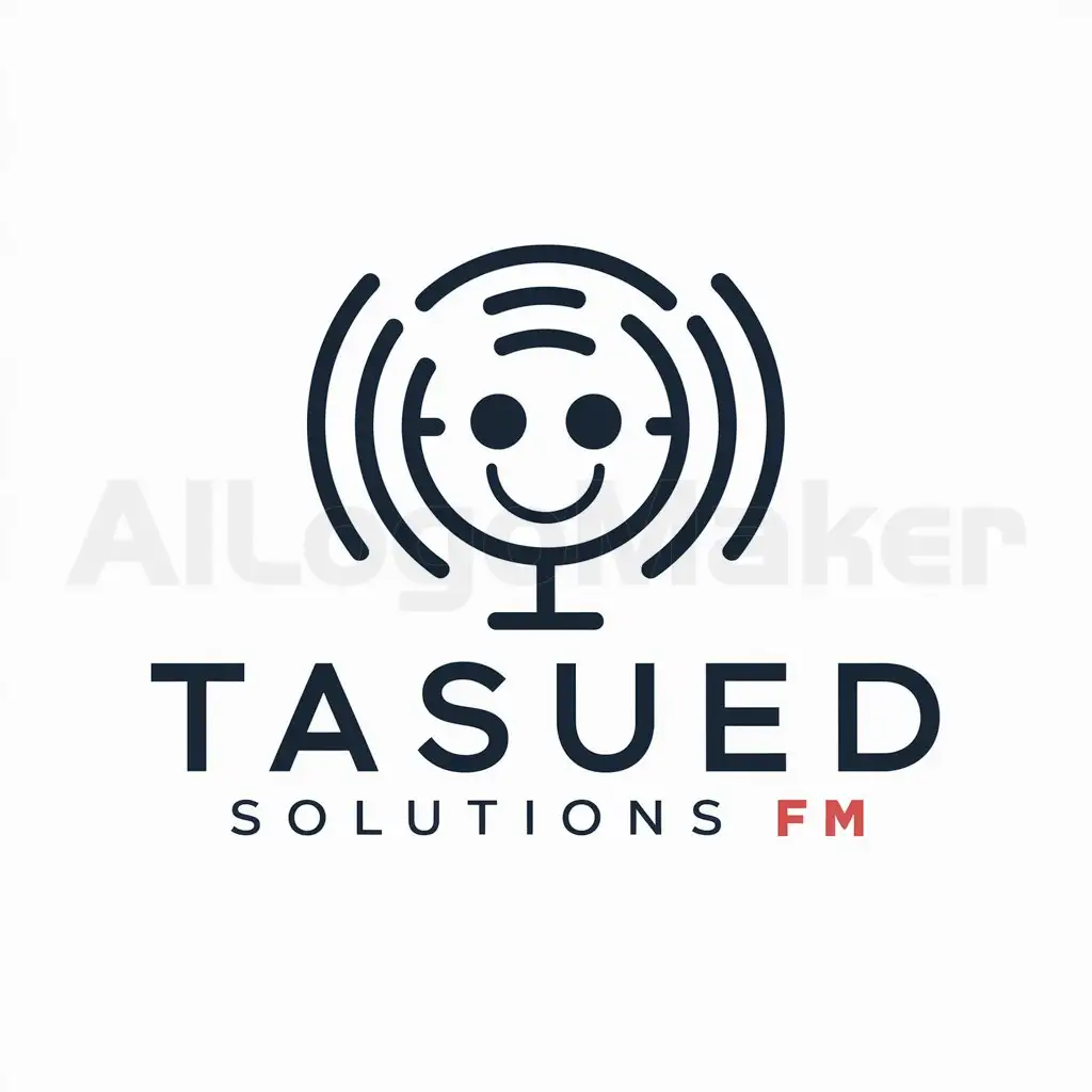 a logo design,with the text "Tasued Solutions FM", main symbol:radio station, fm, radio, microphone,Moderate,be used in Entertainment industry,clear background