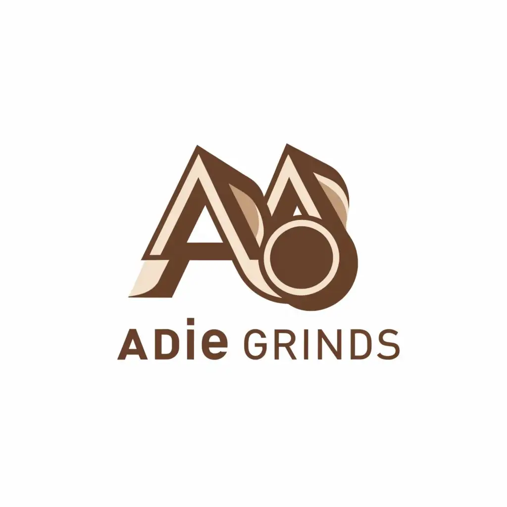 a logo design,with the text "Adie Grinds", main symbol:Capital A Capital G, and inthe middle of A and D theres a “adie grinds” color brown and gray ,Minimalistic,clear background