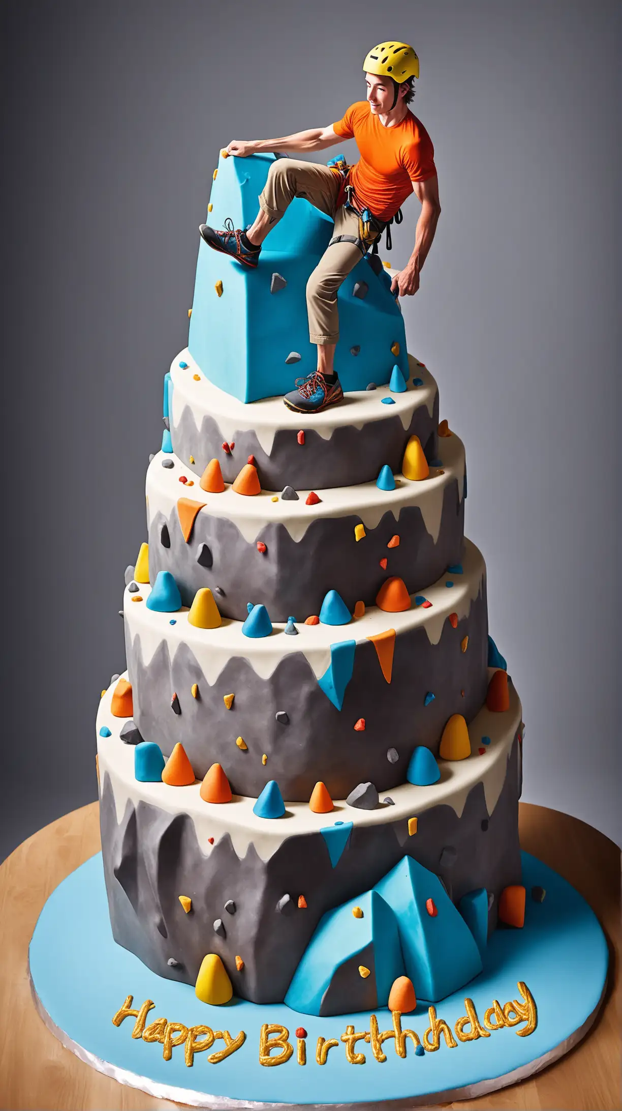 Male Climber Bouldering on Happy Birthday Cake Celebration