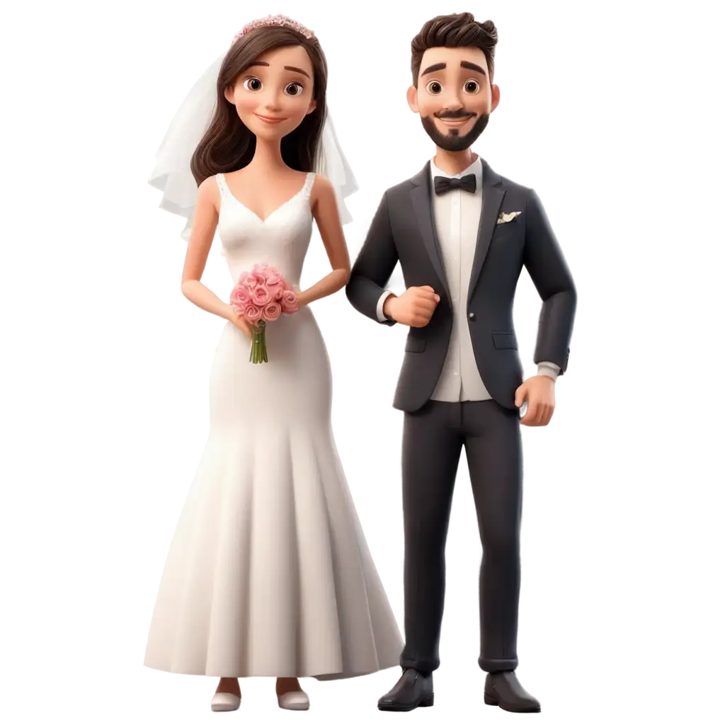 cute wedding couple in cartoon
