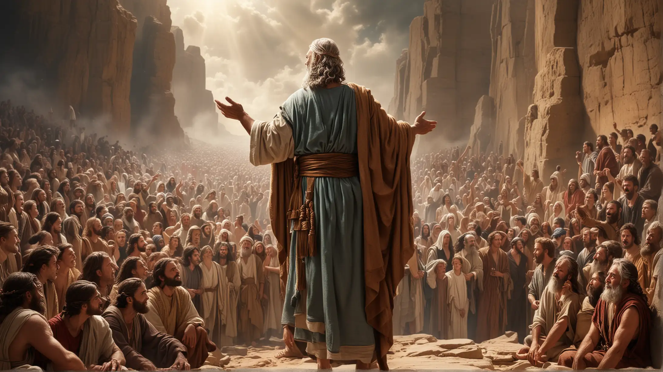 Moses Delivering the Ten Commandments to the Masses Biblical Era Gathering