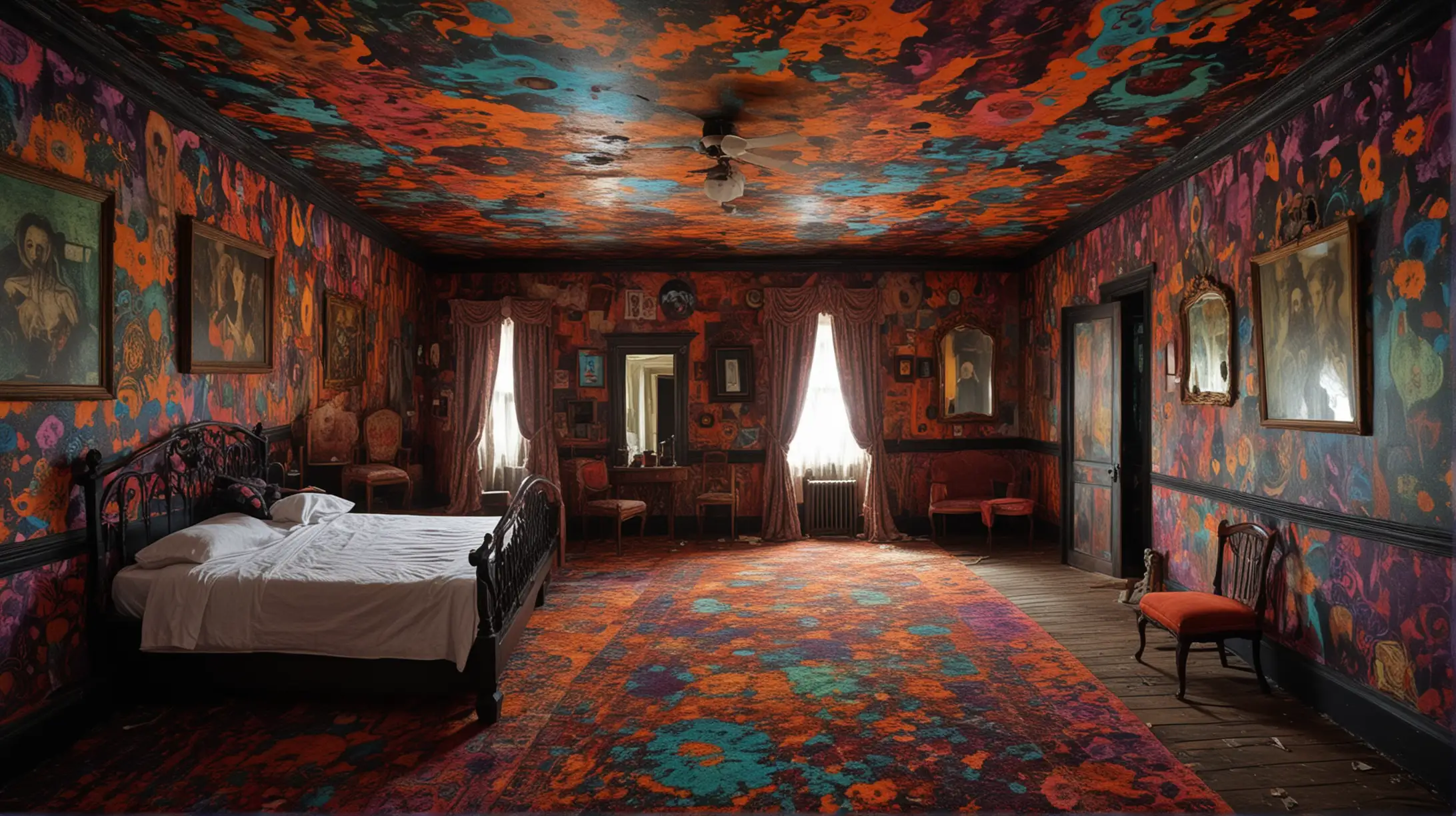 a room in a haunted house, psychodelic vision