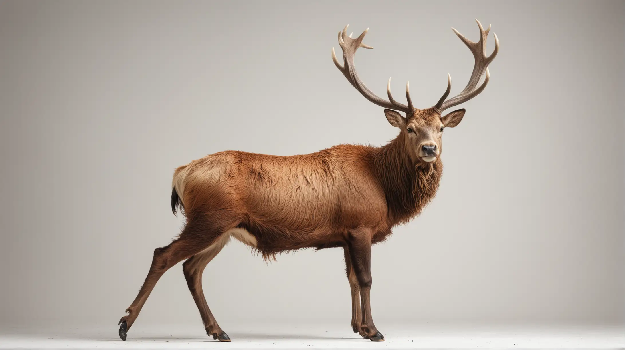 Majestic Red Stag Standing Against White Background