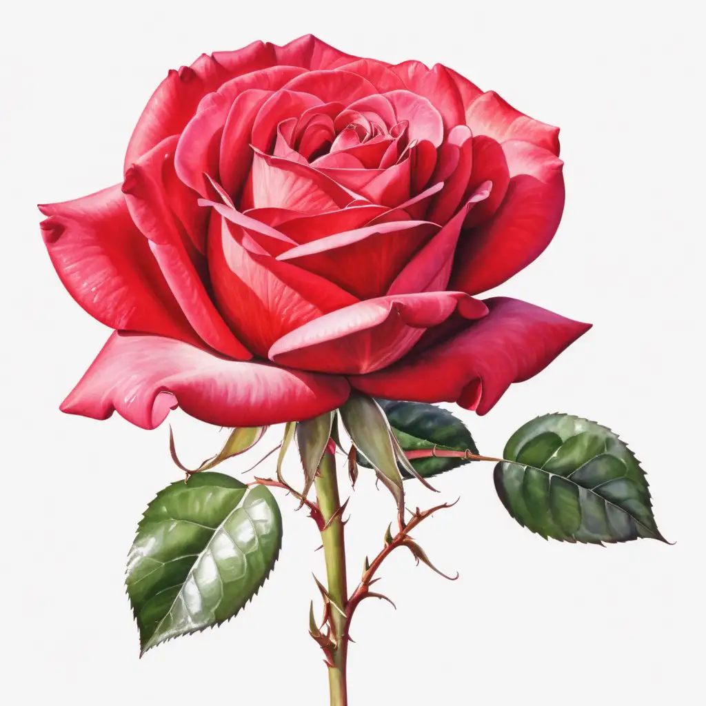 Vibrant Red Rose Blossoming on White Background Watercolor Painting