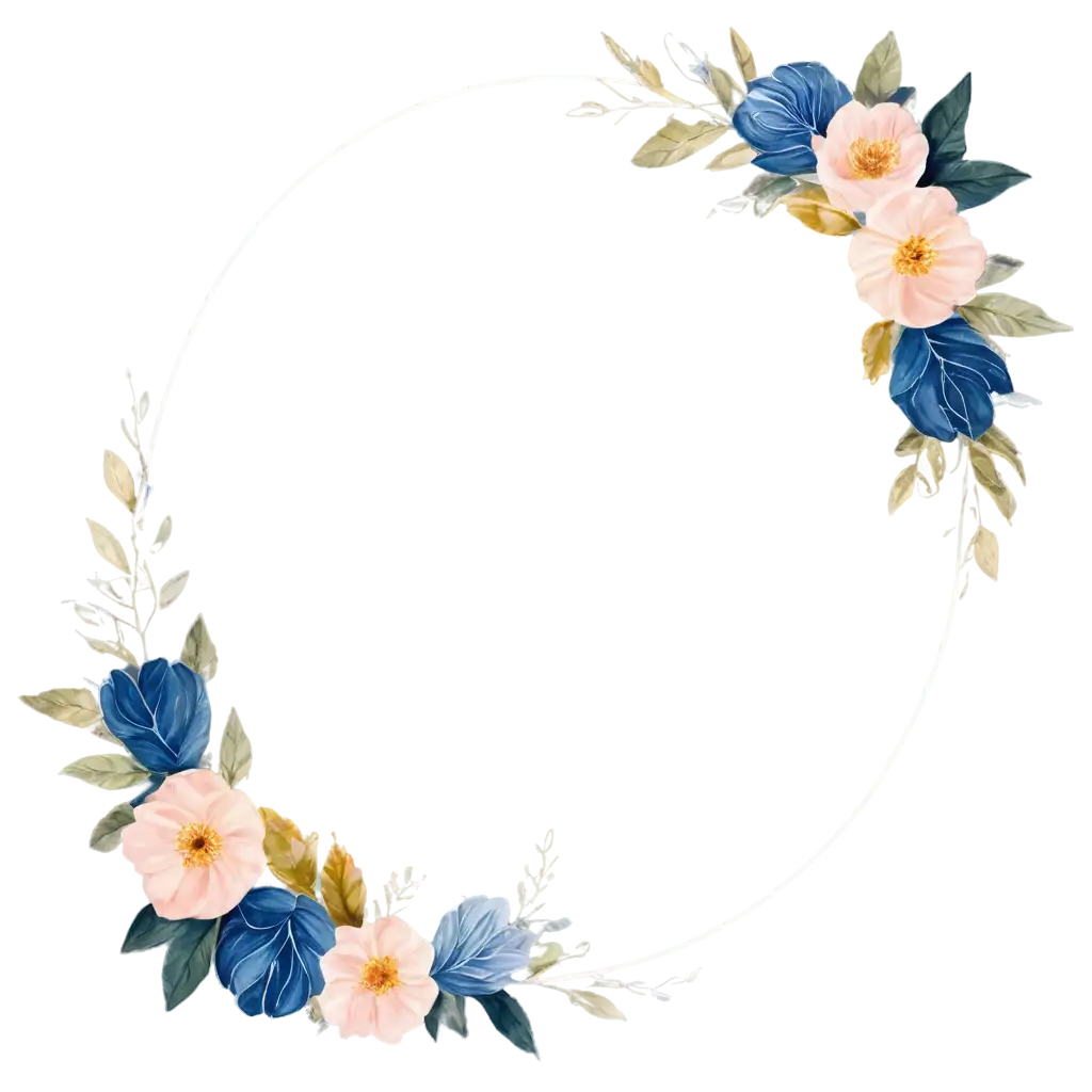 Boho Round Floral Frame with Blue Moon
