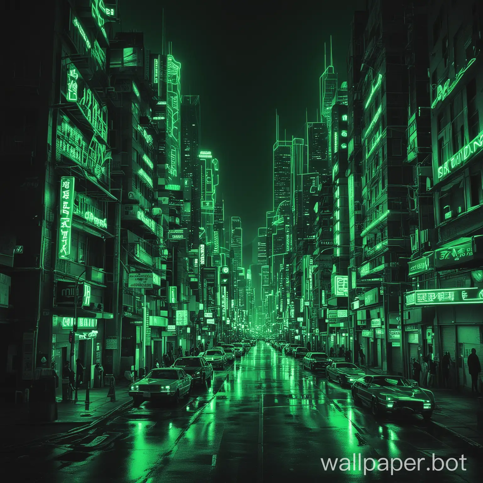 Futuristic-Urban-Landscape-Vibrant-Green-Neon-Cityscape-Illuminated-at-Night