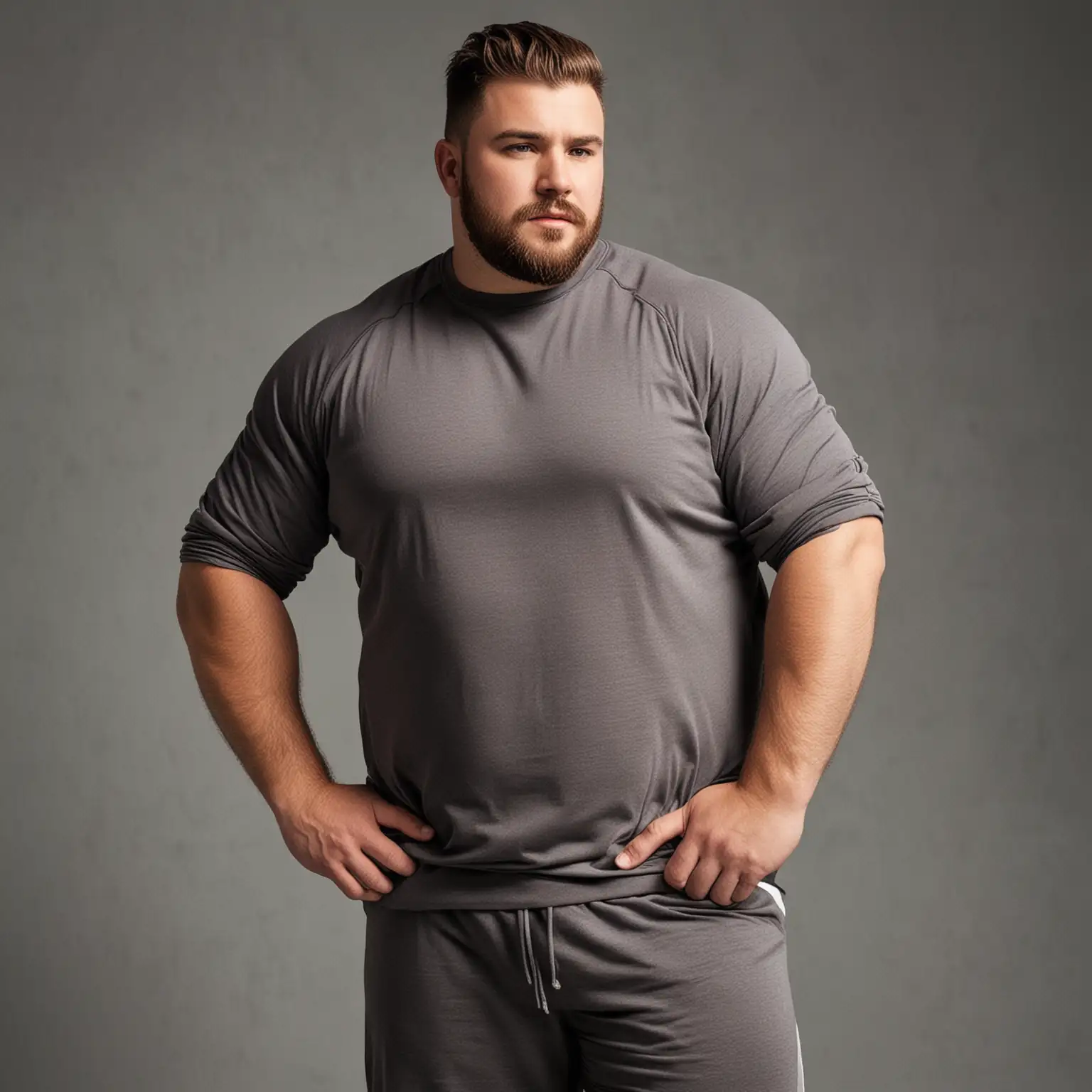 صورة لرجل واحد  سمين جدا   يمكنني من خلالها استخدام هذه الصورة لعرض ملابس الرجال ذوي المقاسات 
  الكبيرة في متجري. يرتدي ملابس رياضة