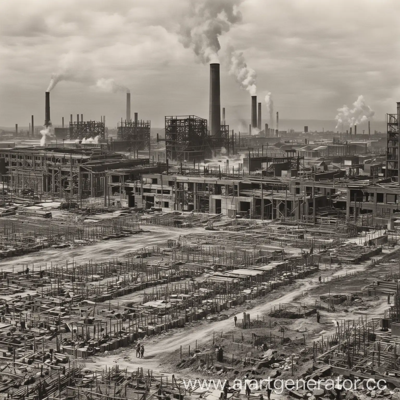 1936-Factory-Construction-in-Monochrome-Photograph