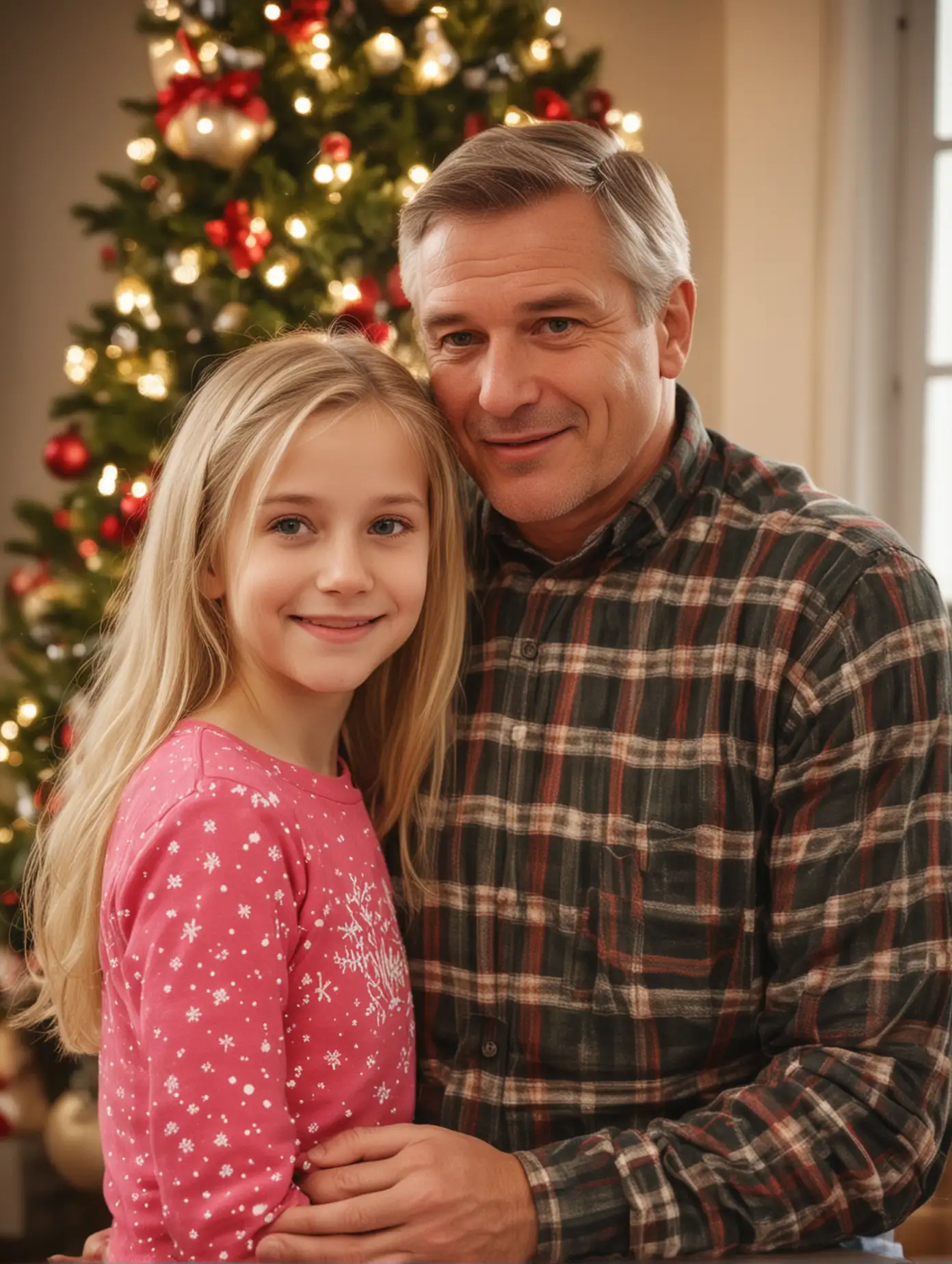 Father and Blonde Daughter Celebrating Christmas Together