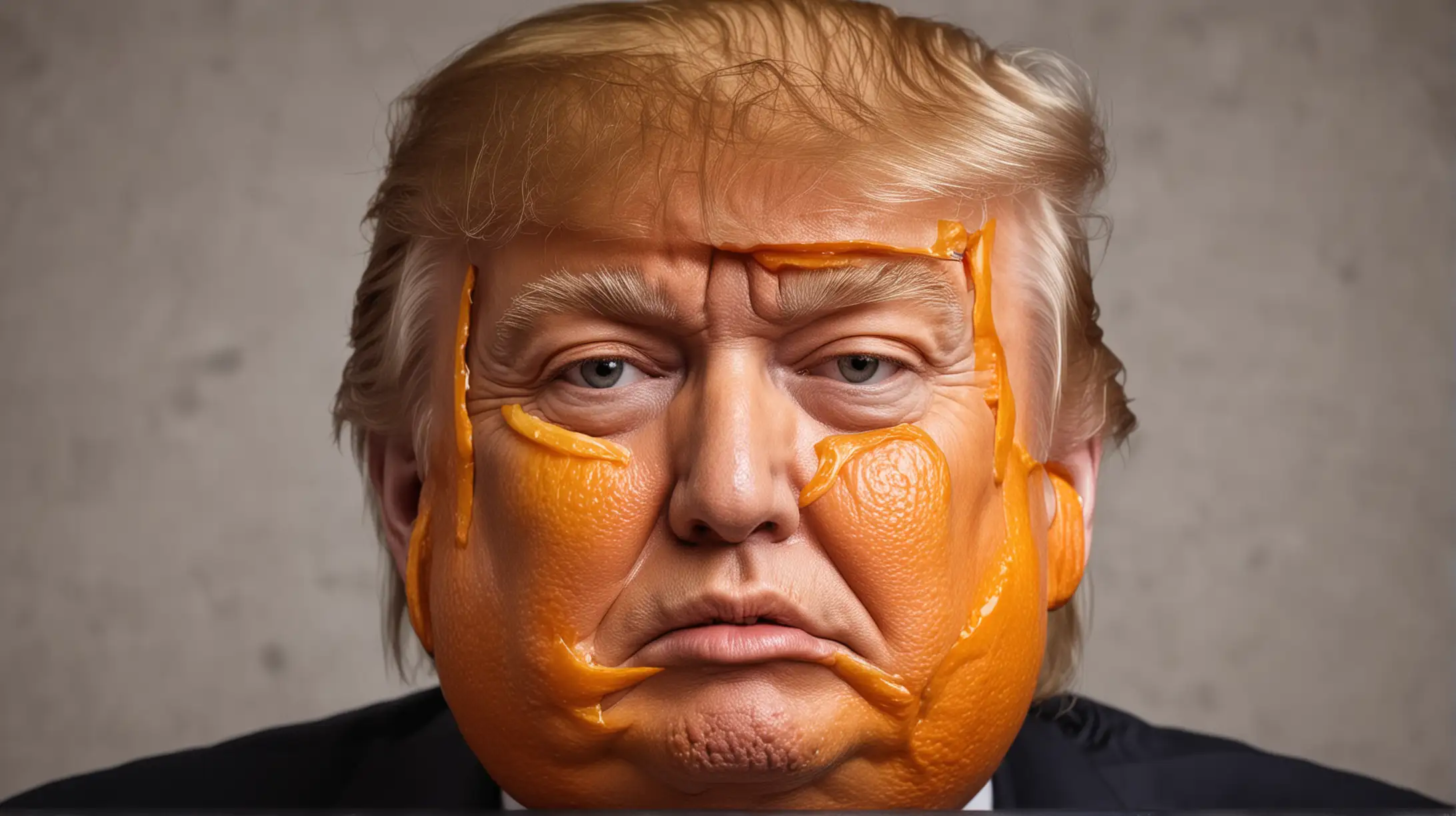 squeezed orange with the face of donald trump