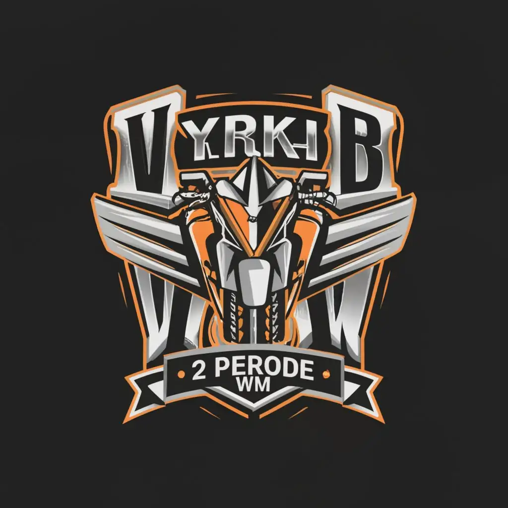a logo design,with the text "YRK-M PRO 2 PERIODE WM", main symbol:MOTORCYCLE,complex,be used in Automotive industry,clear background