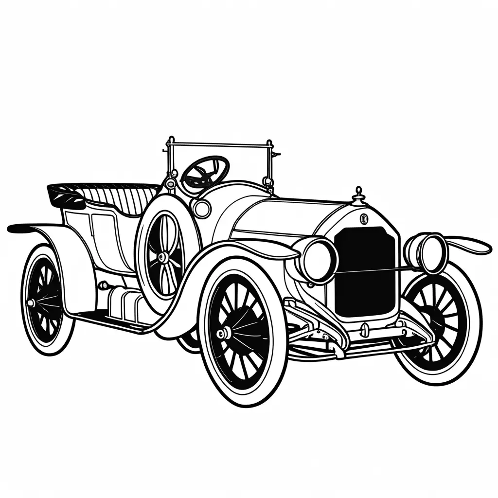 1910 ALFA 24 HP coloring page, Coloring Page, black and white, line art, white background, Simplicity, Ample White Space