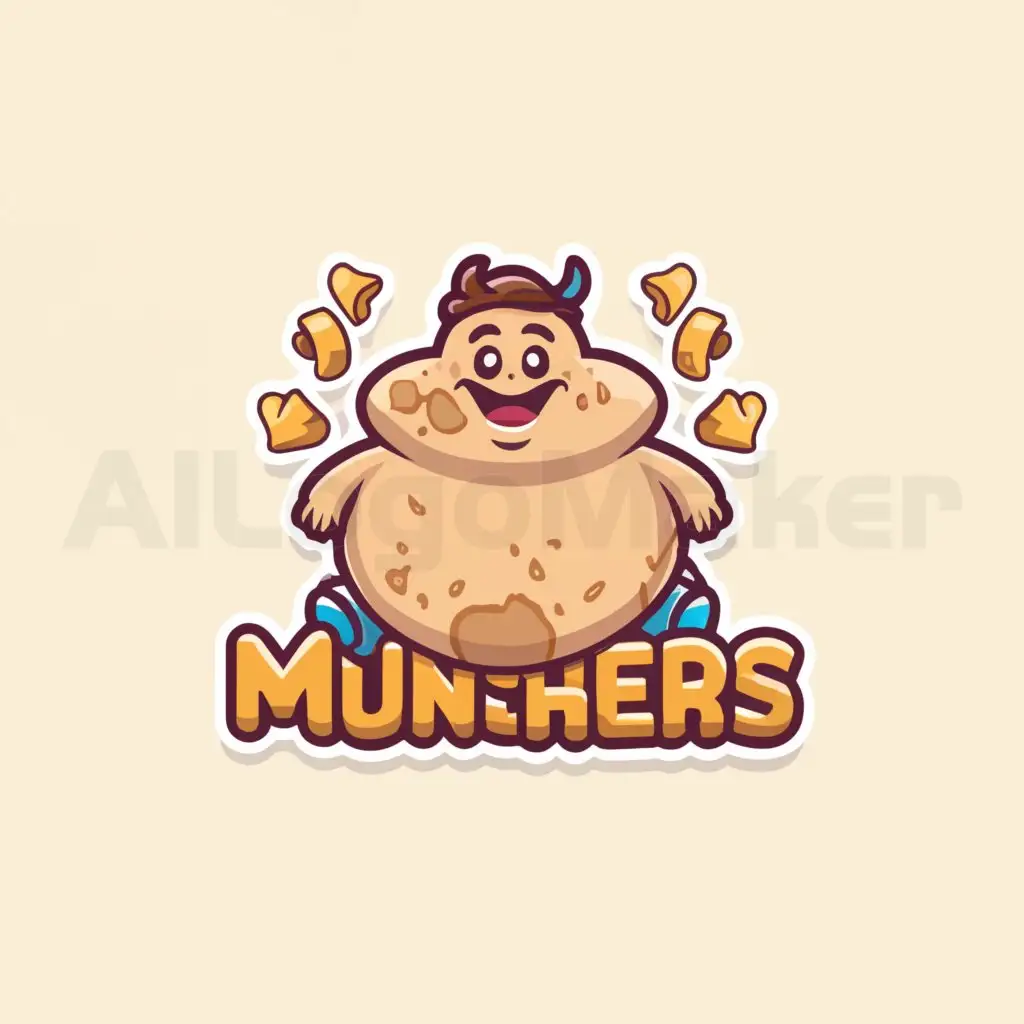 LOGO-Design-For-Munchers-Playful-Cartoon-Fat-Boy-with-Crumbs-and-Chips-Theme