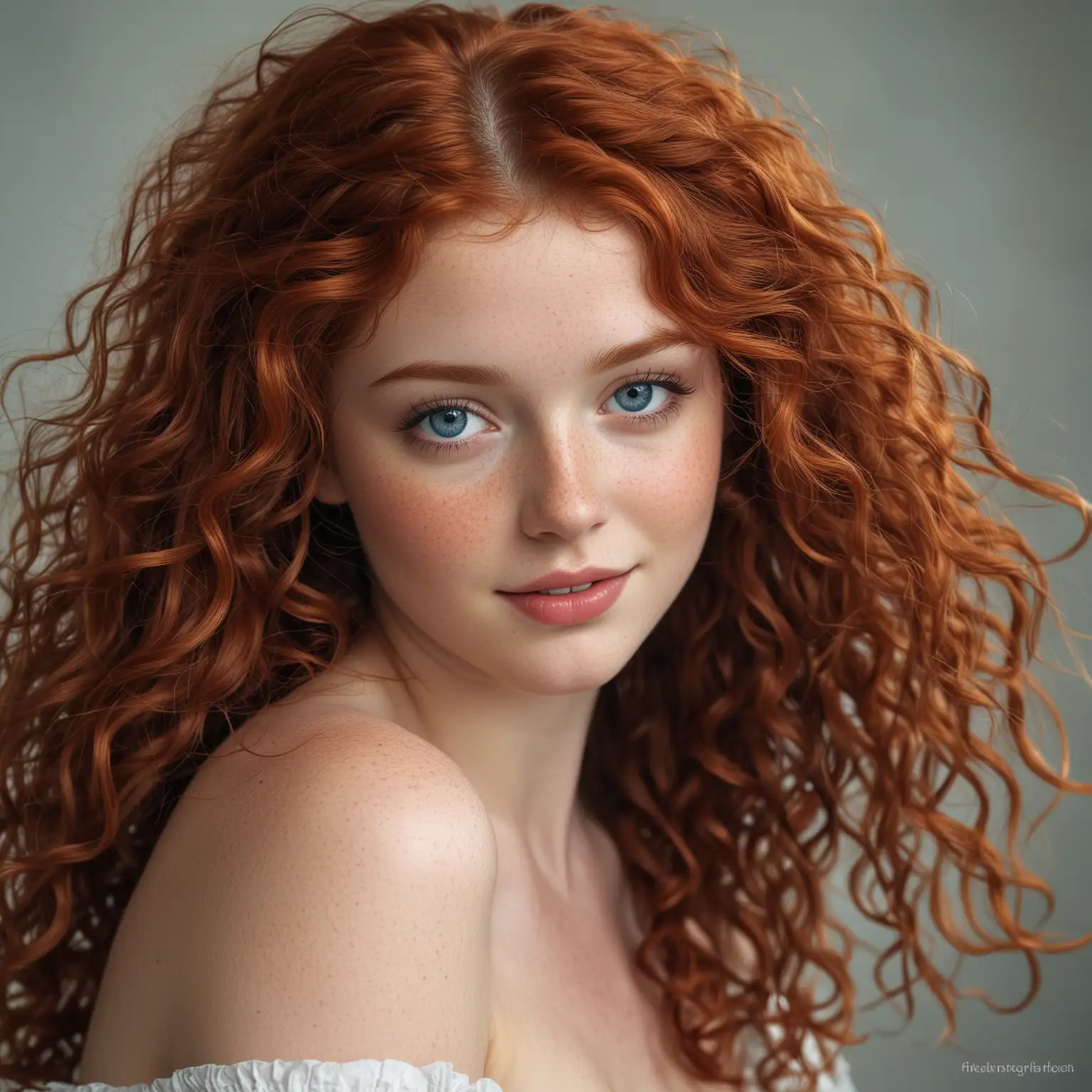 Enchanting Woman with Radiant Blue Eyes and Romantic Red Hair