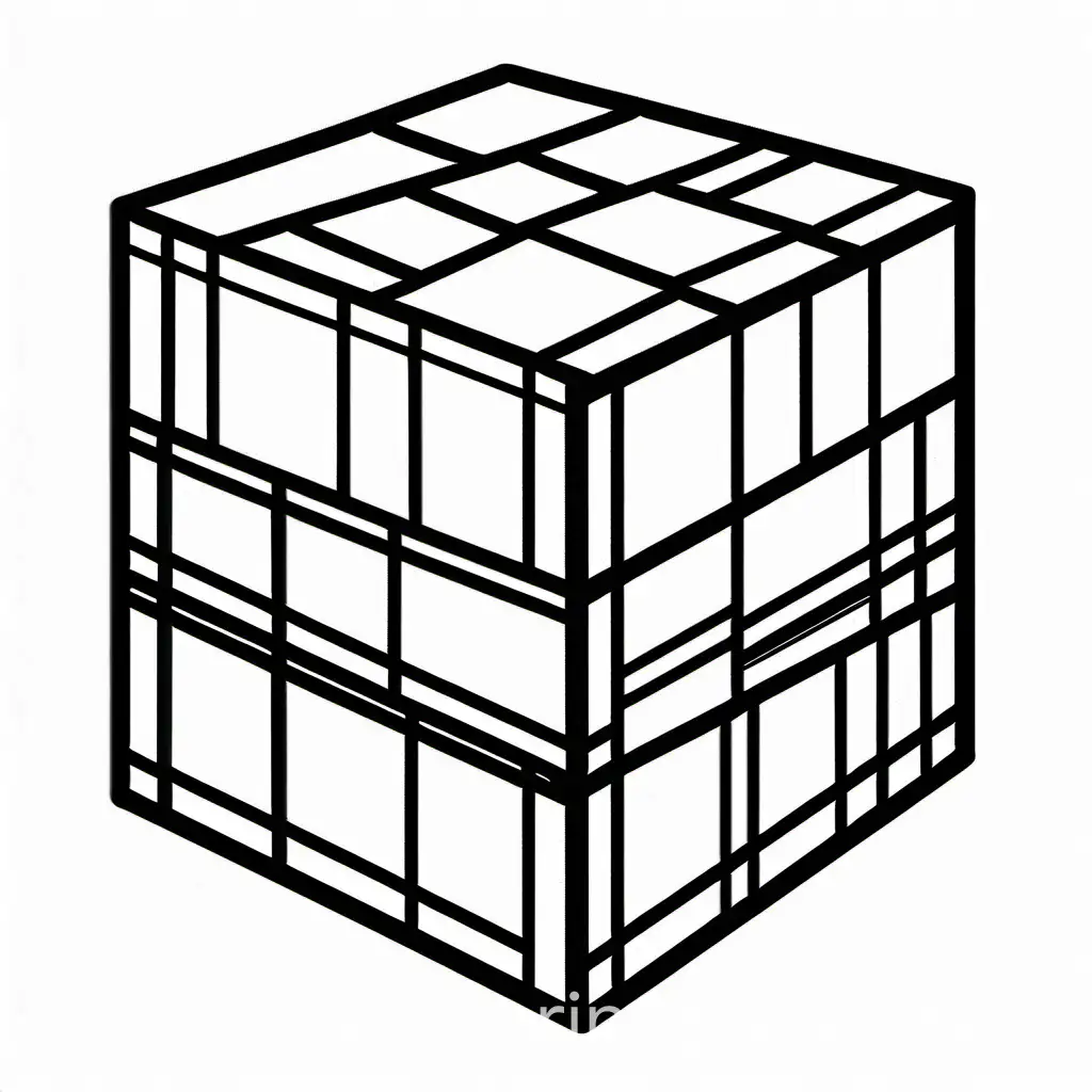 Rubix cube, Coloring Page, black and white, line art, white background, Simplicity, Ample White Space. The background of the coloring page is plain white to make it easy for young children to color within the lines. The outlines of all the subjects are easy to distinguish, making it simple for kids to color without too much difficulty