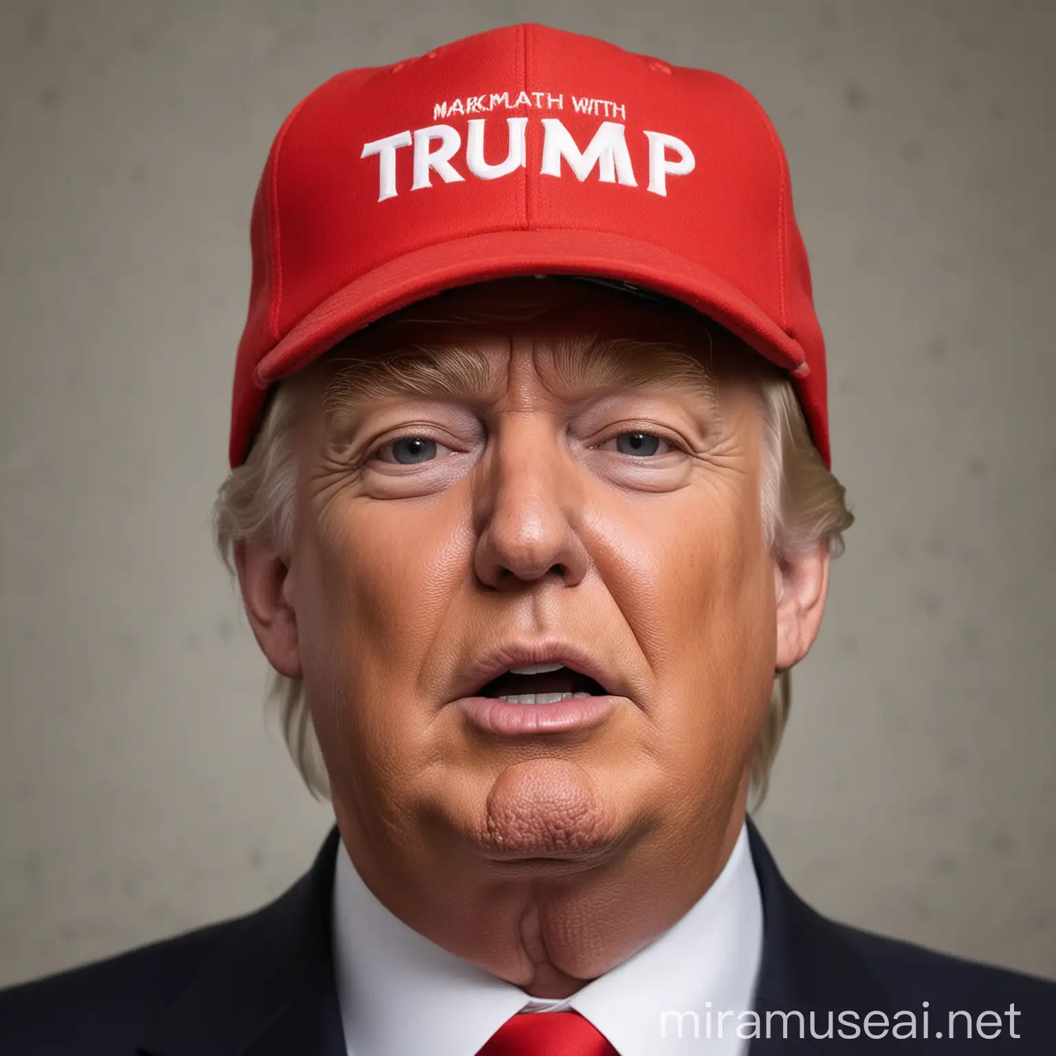 Donald Trump Wearing Red Cap Emblematic of His Campaign