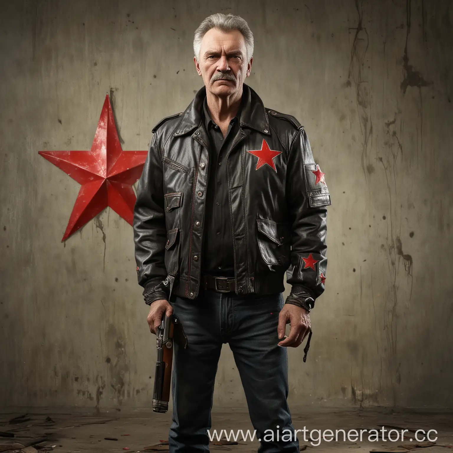 Elderly-Survivor-in-Sovietstyle-Leather-Jacket-with-Sawedoff-Shotgun-in-Fallout-Apocalypse