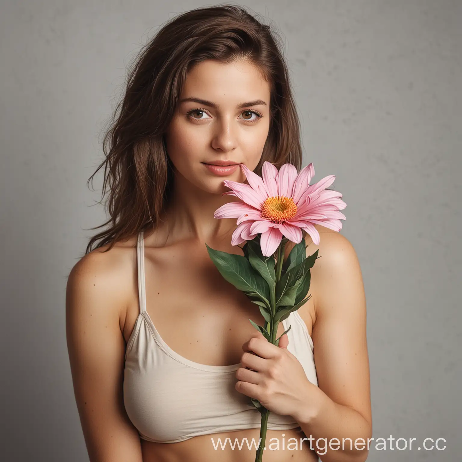 woman with one big flower instead of a top