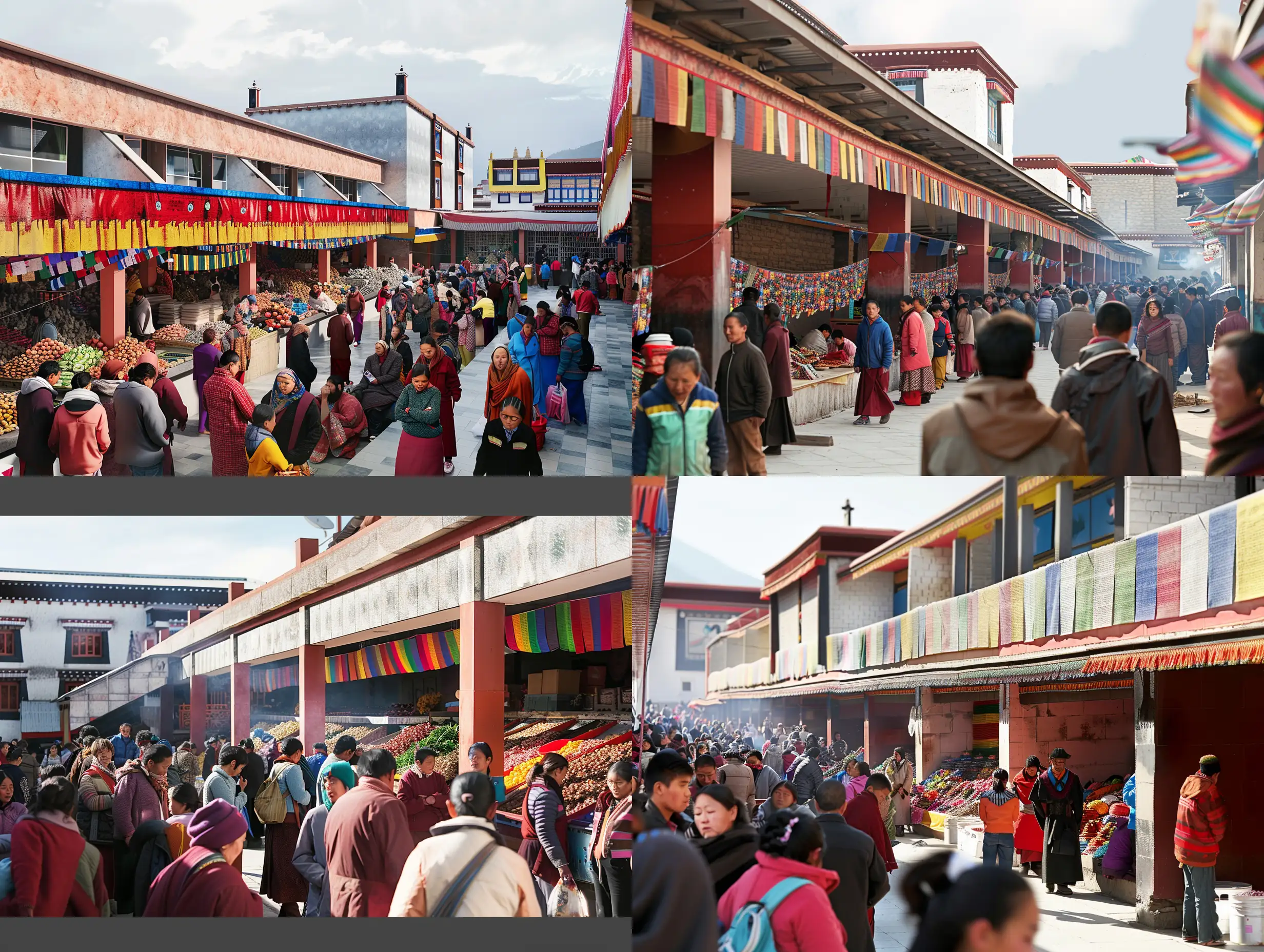 人山人海的藏族市场，人视图