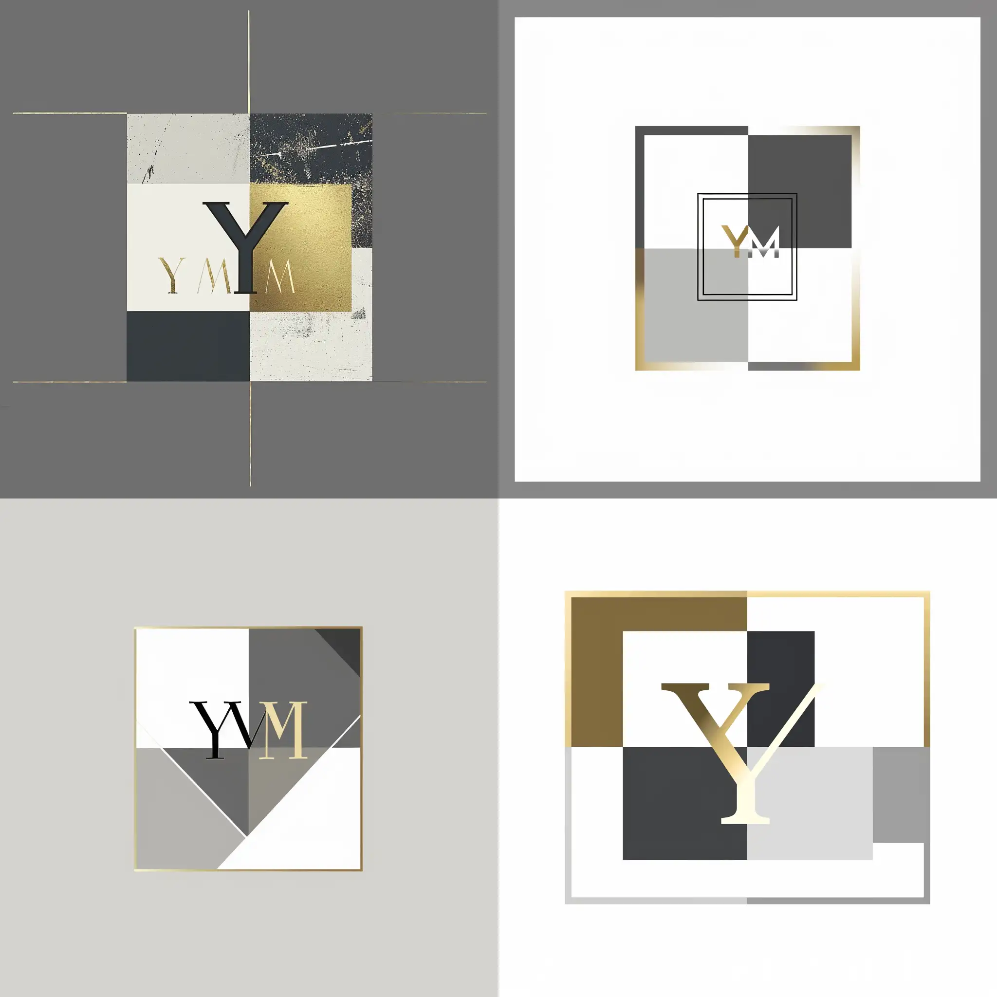 Создай логотип для дизайнера интерьера, используй инициалы YM , используй сдержанный минималистичный стиль с классикой, использую цвета золотой, серый, белый черный 