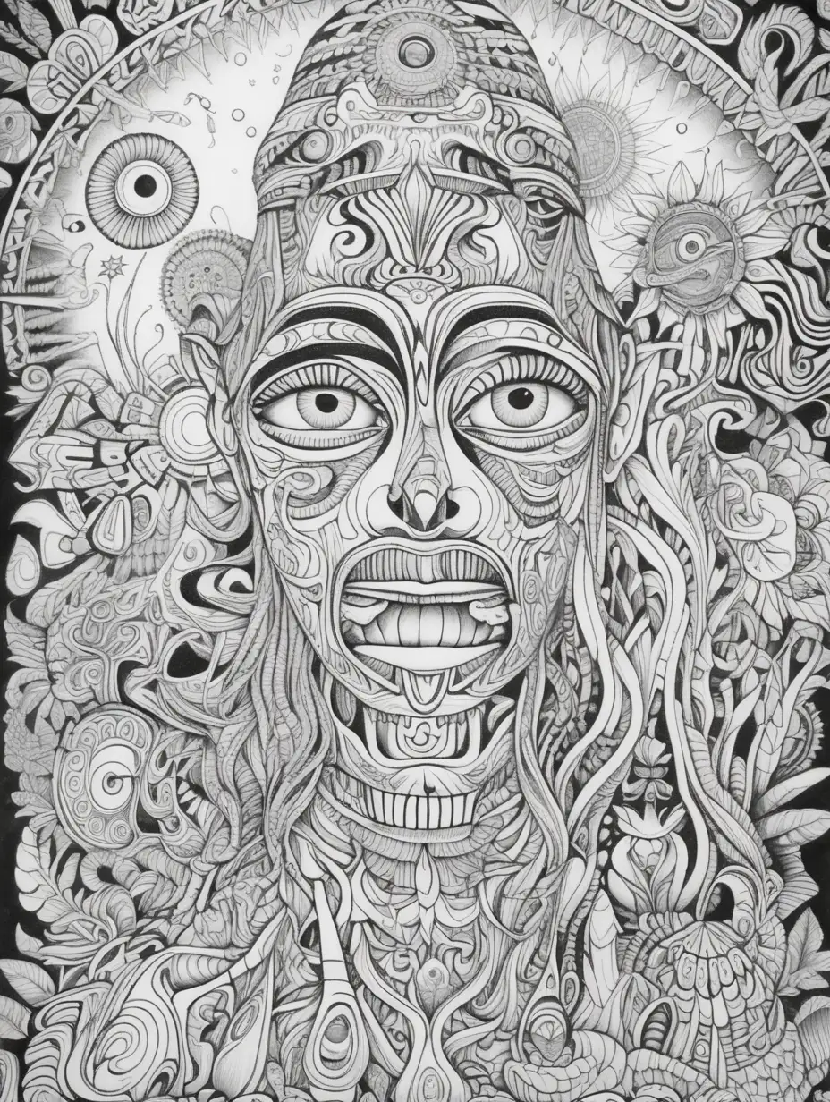 Psychedelic Adult Coloring Book Page DMT Trip with High Contrast Black ...