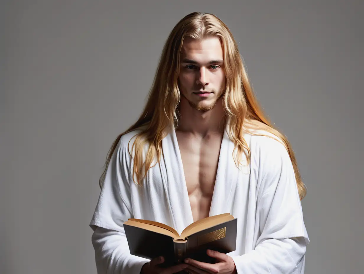 GoldenHaired-Youth-Reading-Book-in-White-Robe