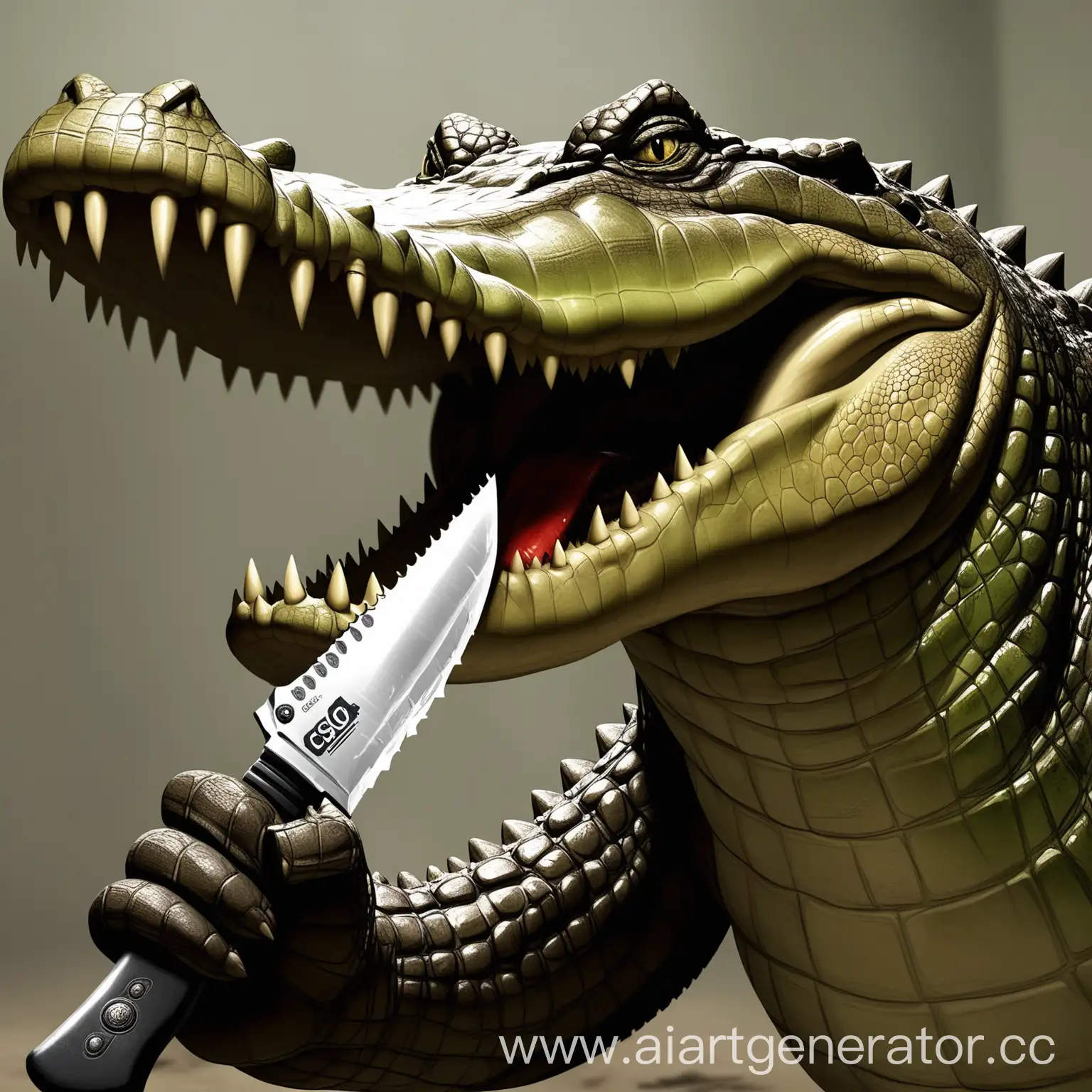 крокодил, в рту держит большой нож из кс го