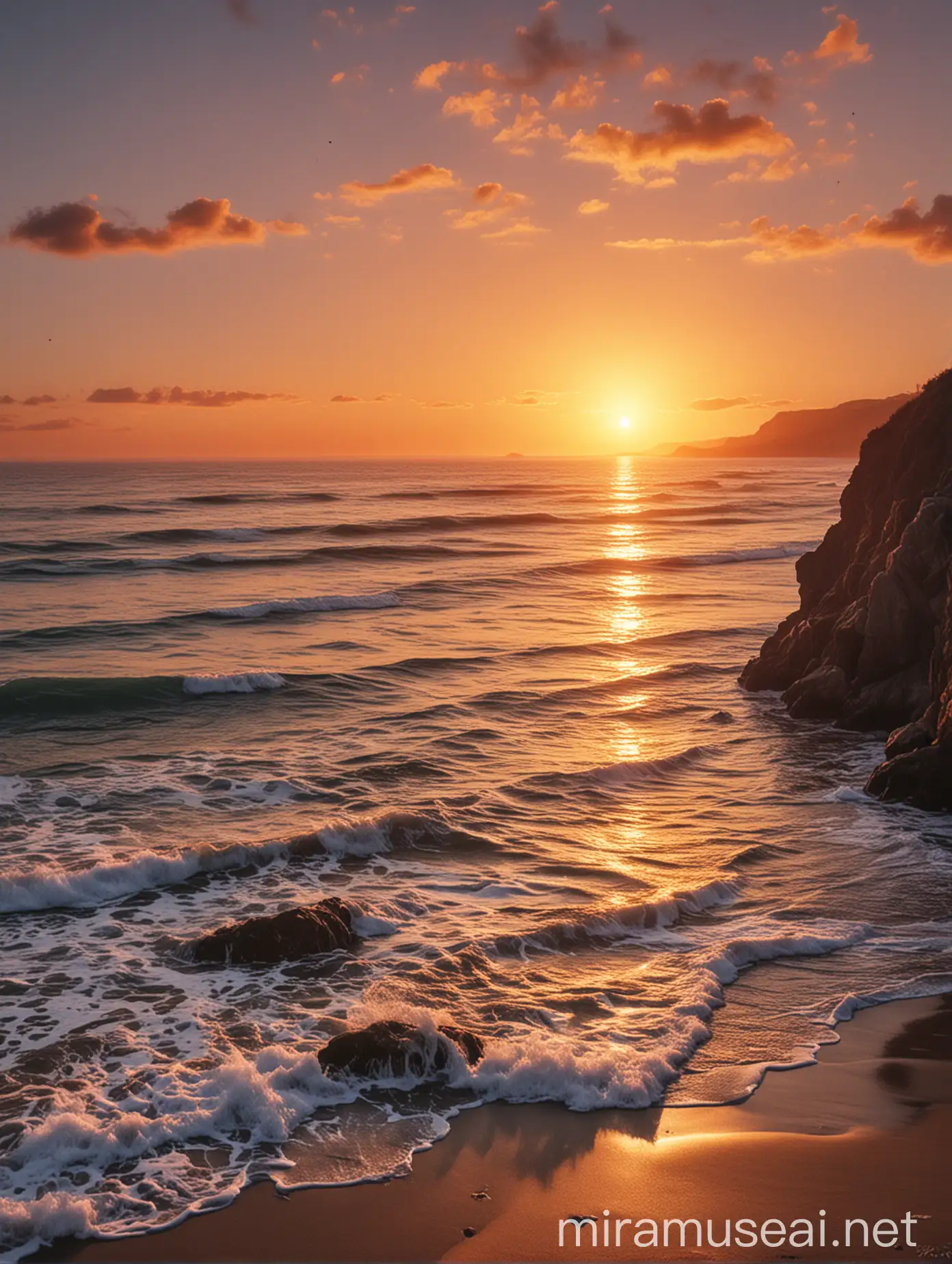 Vibrant Sunset Painting on Coastal Horizon