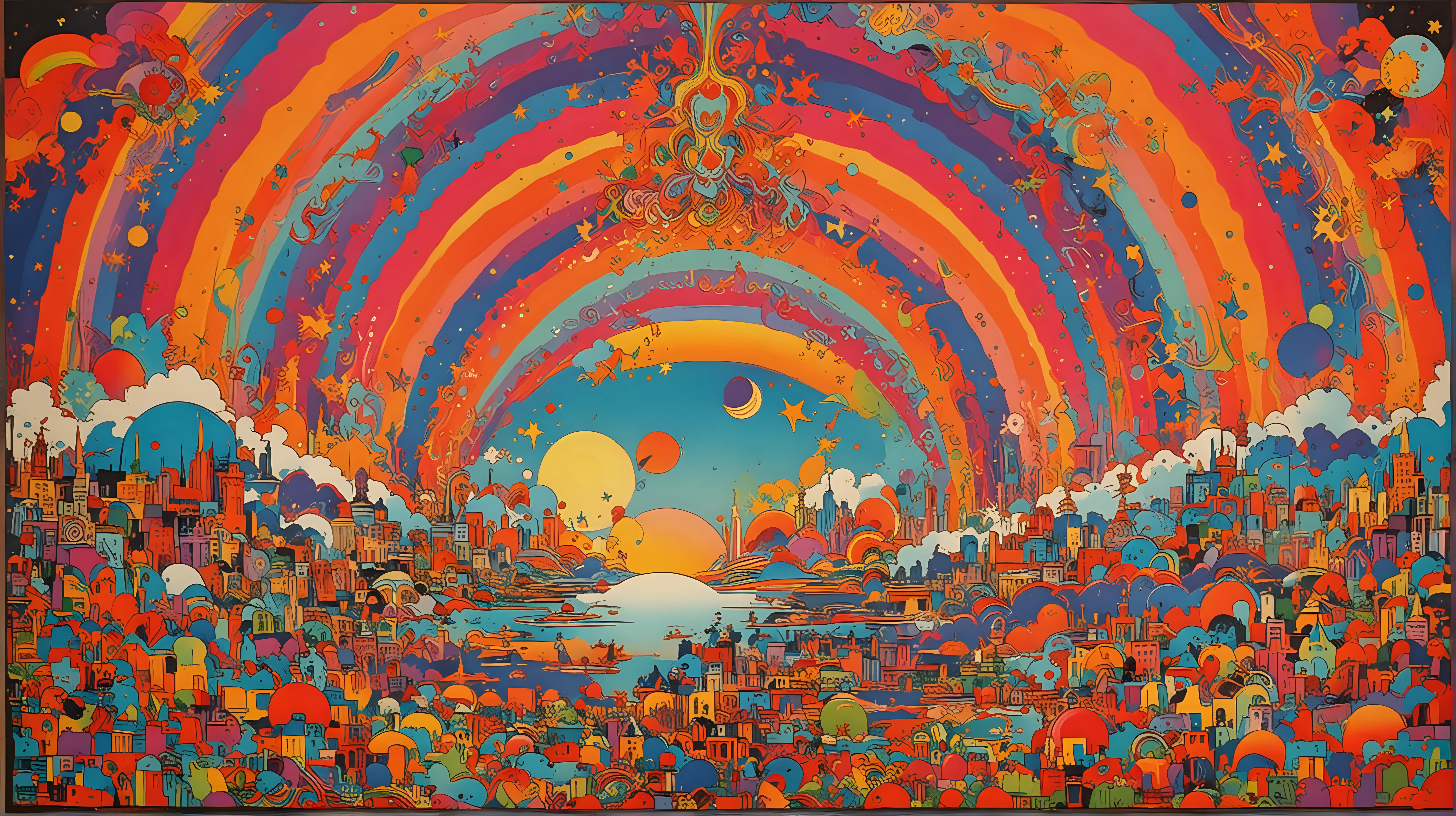 Colorful 1960s Psychedelic Concert Poster in Peter Max Style