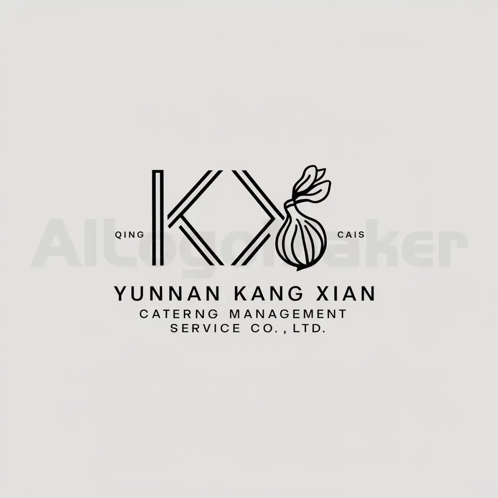 a logo design,with the text "Yunnan Kang Xian Catering Management Service Co., Ltd.", main symbol:KX and Qing Cai,Minimalistic,be used in meal delivery industry,clear background