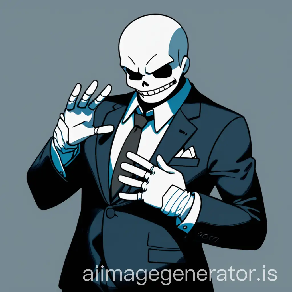  Sans wearing a dark fancy suit and with white gloves saying ah dammit