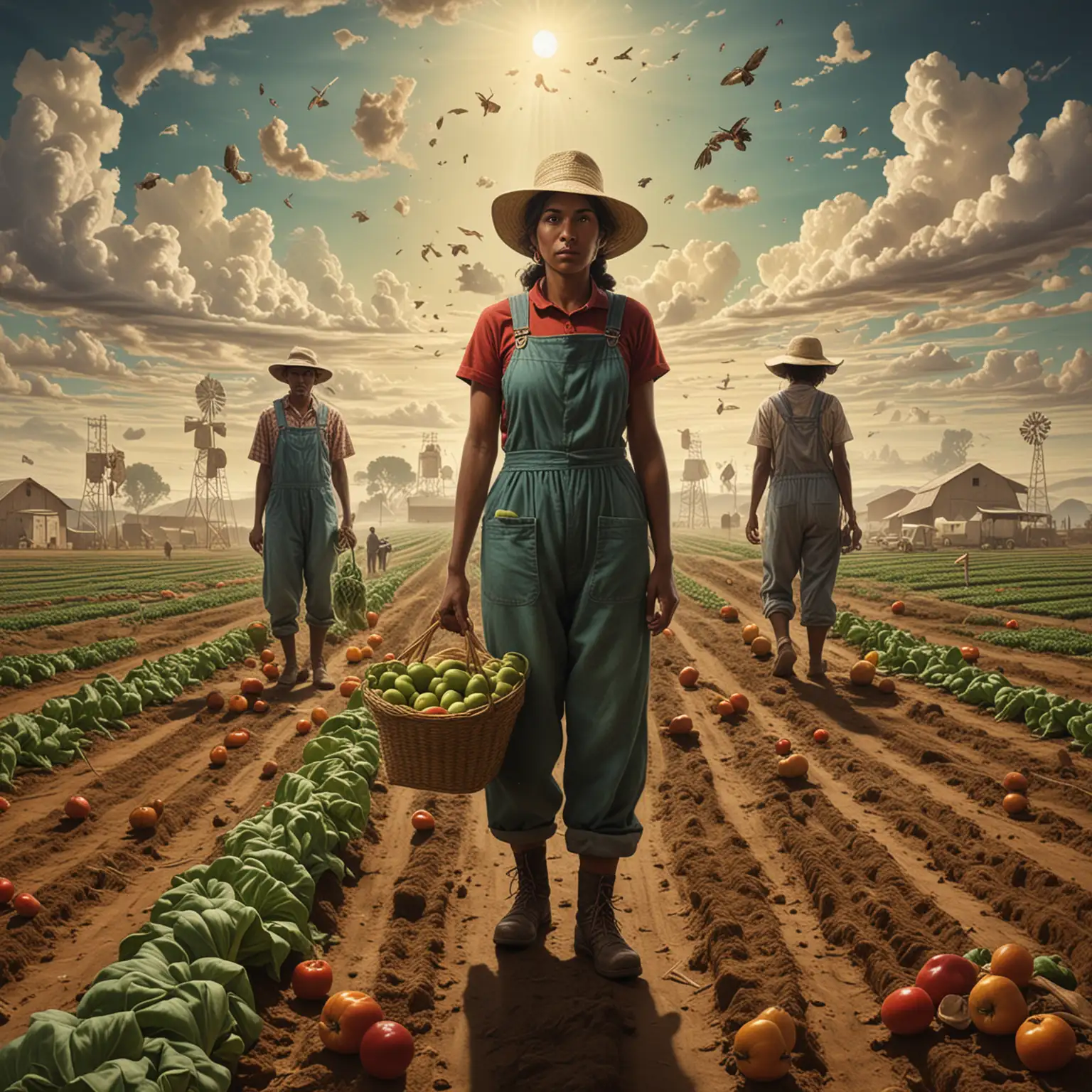 surrealist artwork of farmworkers and their critical role in sustainable food systems