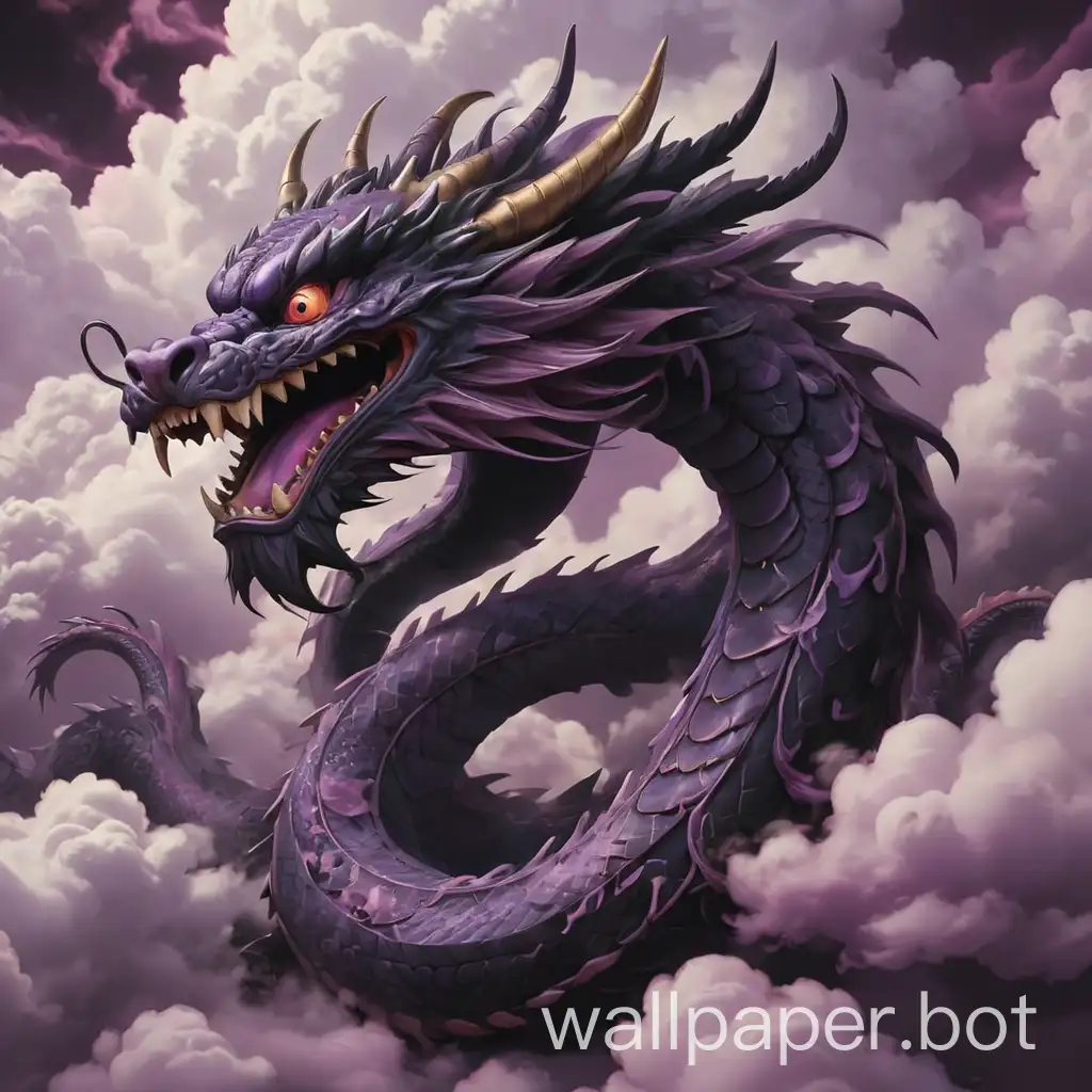 a traditional japanese dragon, black and purple in clouds, 2560x1440