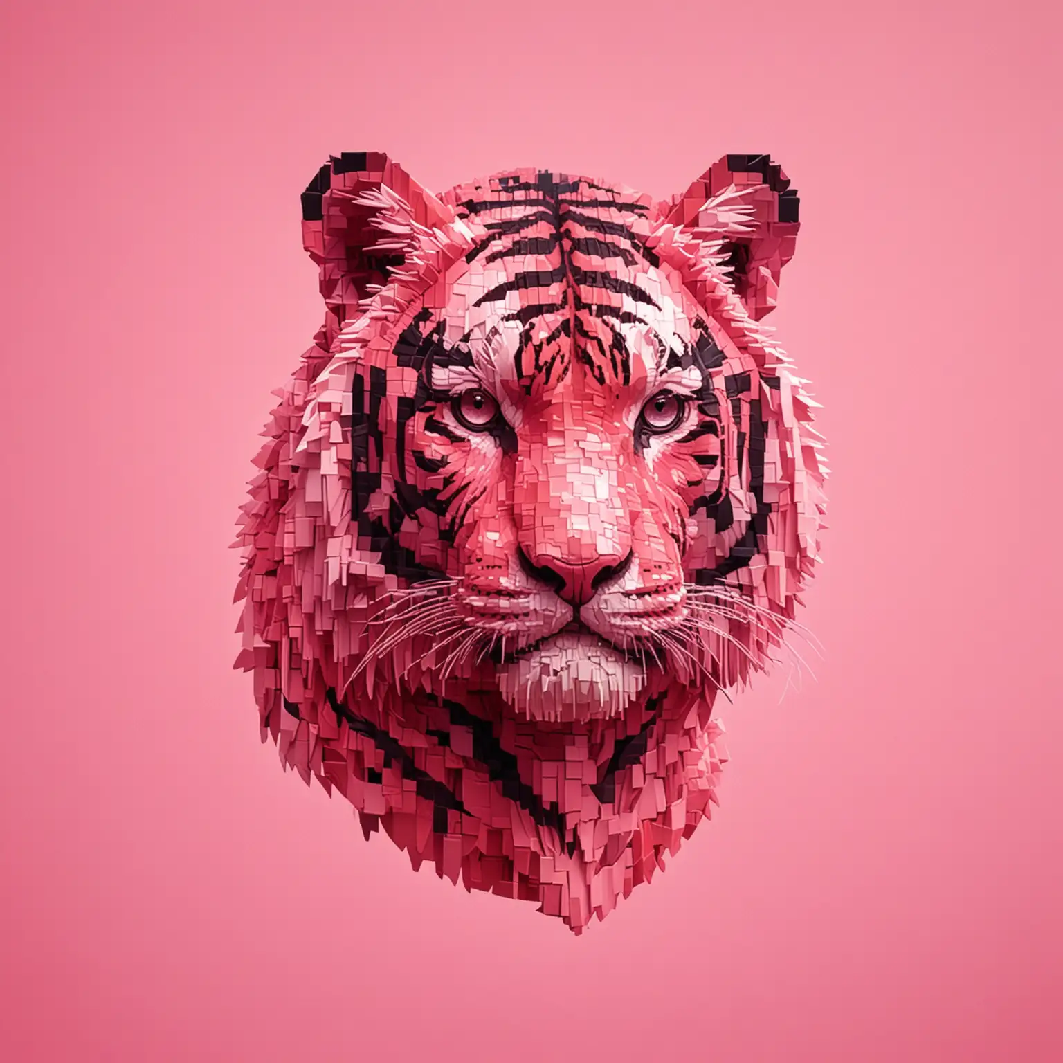 Pixelated Pink Tiger Roaming on Vibrant Pink Background