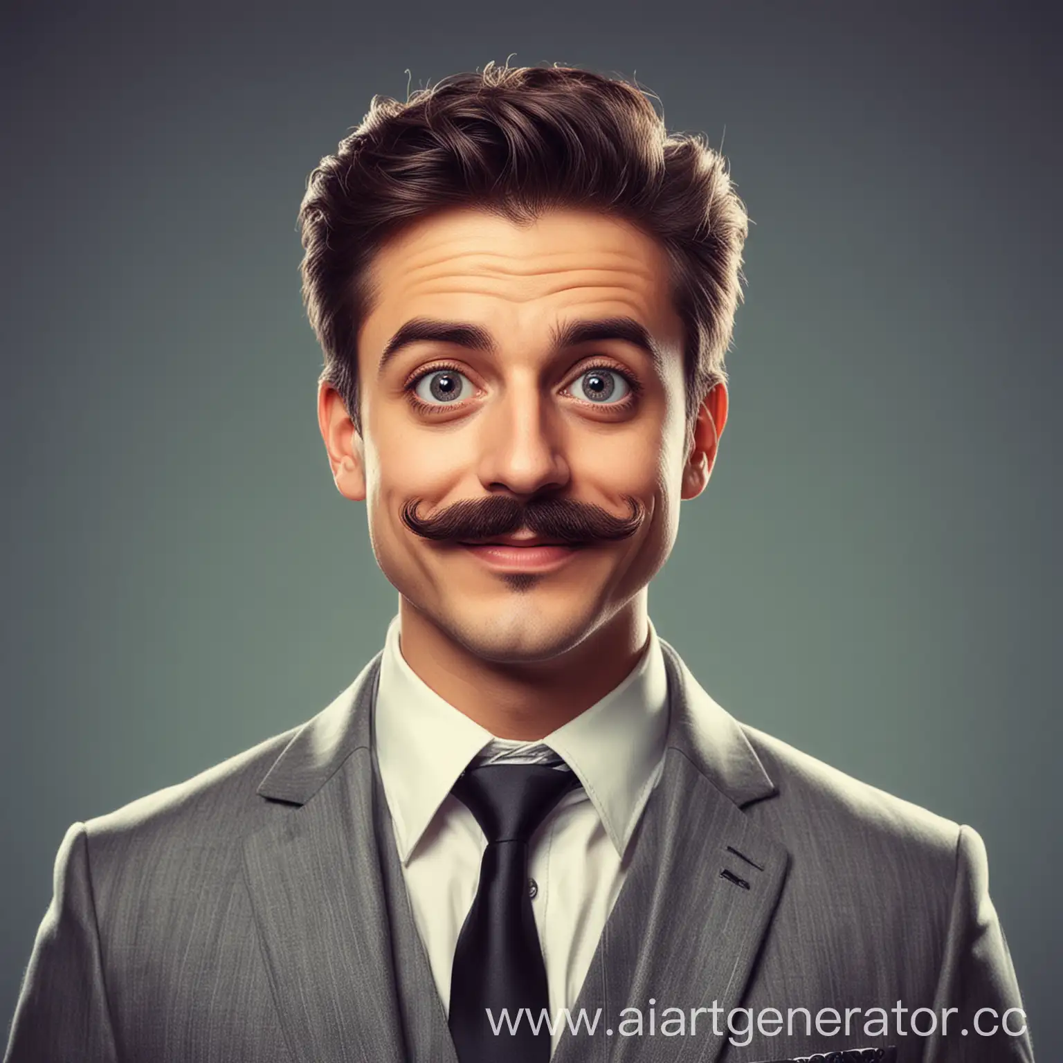 Stylish-Smiling-Man-with-Big-Eyes-and-Mustaches-in-Comic-Art