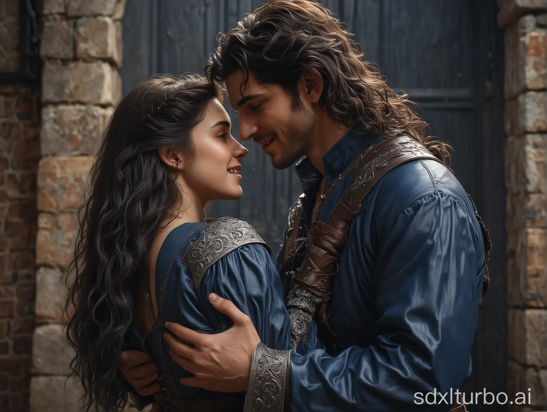 Medieval-Romance-Beautiful-Woman-Embraces-Handsome-Hunter-in-Detailed-Octane-Render