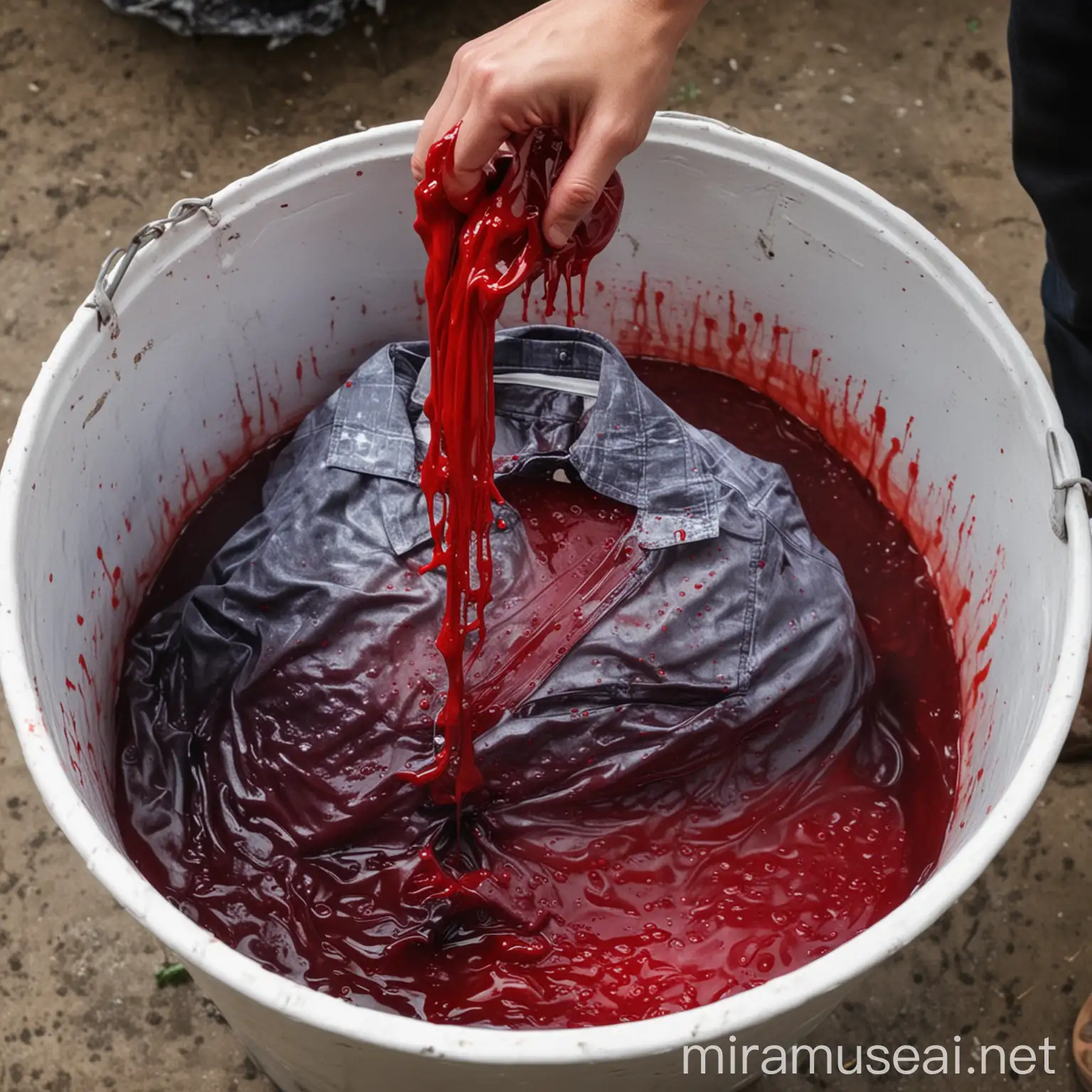 Shirt Dyeing Process Immersion in Vibrant Red Liquid