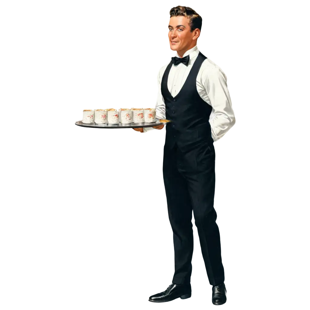 male waiter vintage magazine illustration