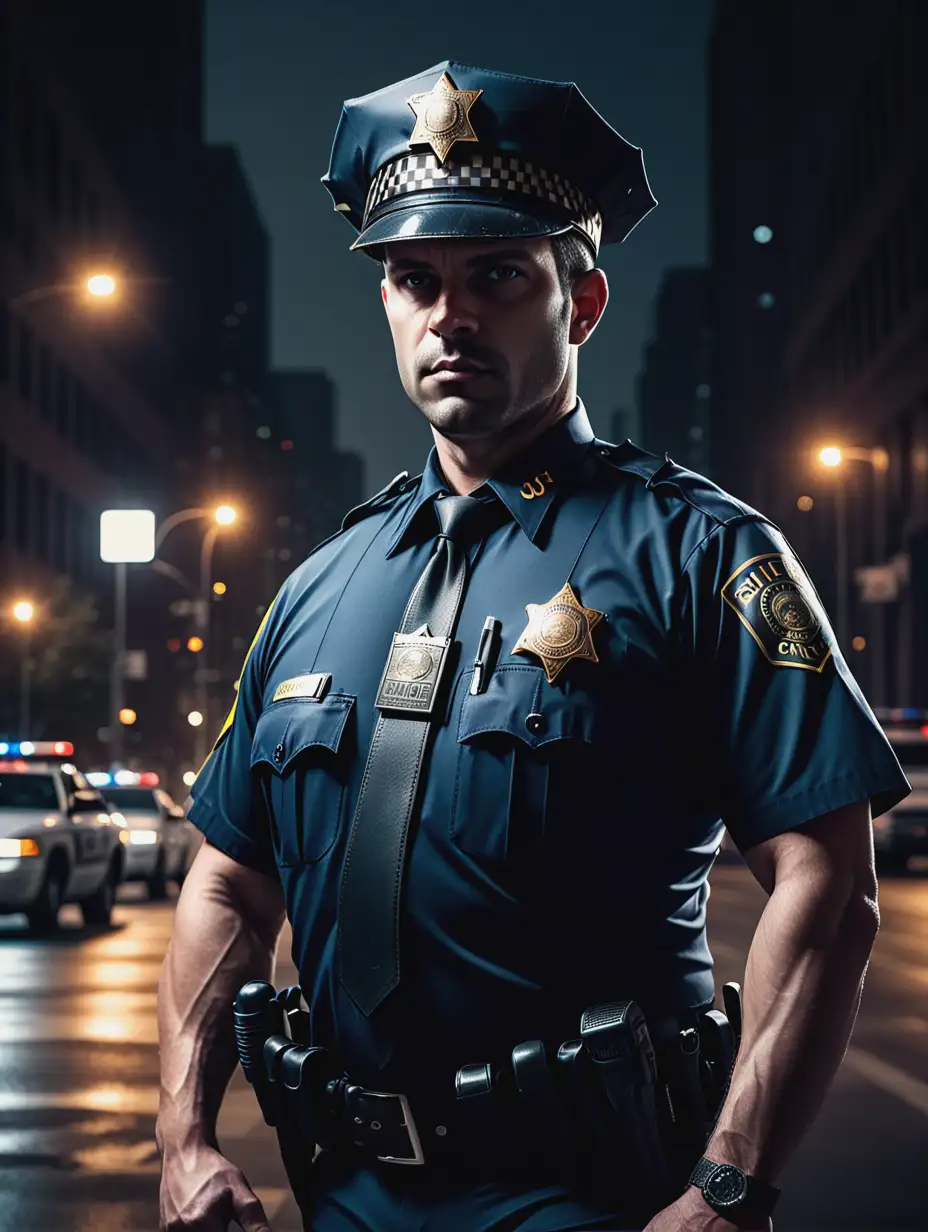 30-летний полицейский шериф в городе, в темных тонах