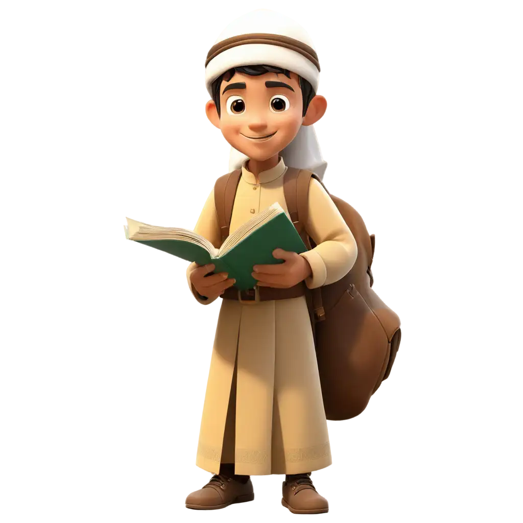 Cartoon-Islamic-Kids-Reading-AlQuran-Vibrant-PNG-Illustration-for-Educational-Materials
