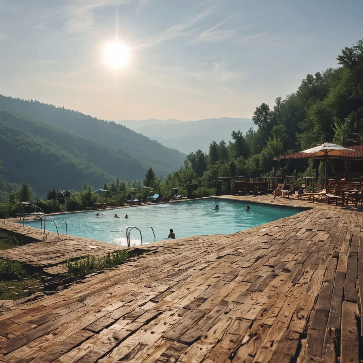 Make a awesome terras in Kosmaj mountain in Serbia with awesome atmosphere, huge swimming pools everywhere 