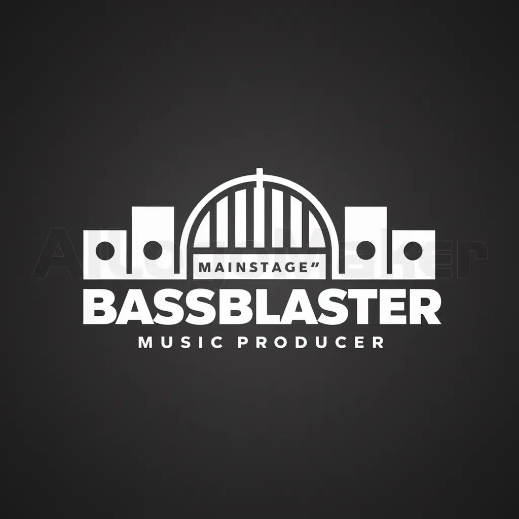 a logo design,with the text "BassBlaster", main symbol:Mainstage,Minimalistic,be used in music producer industry,clear background