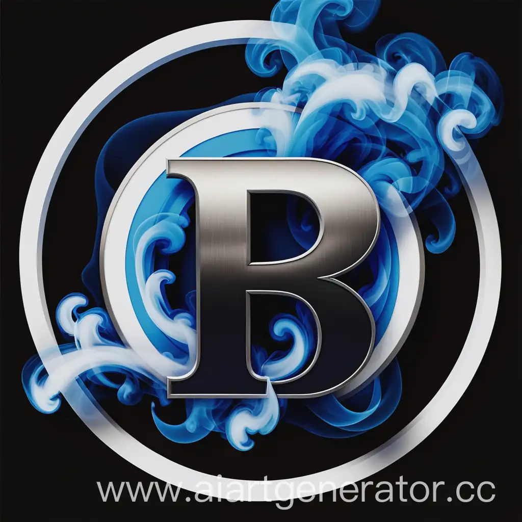 Круглая эмблема, в центре большая буква R, по кругу черный, синий и белый дым